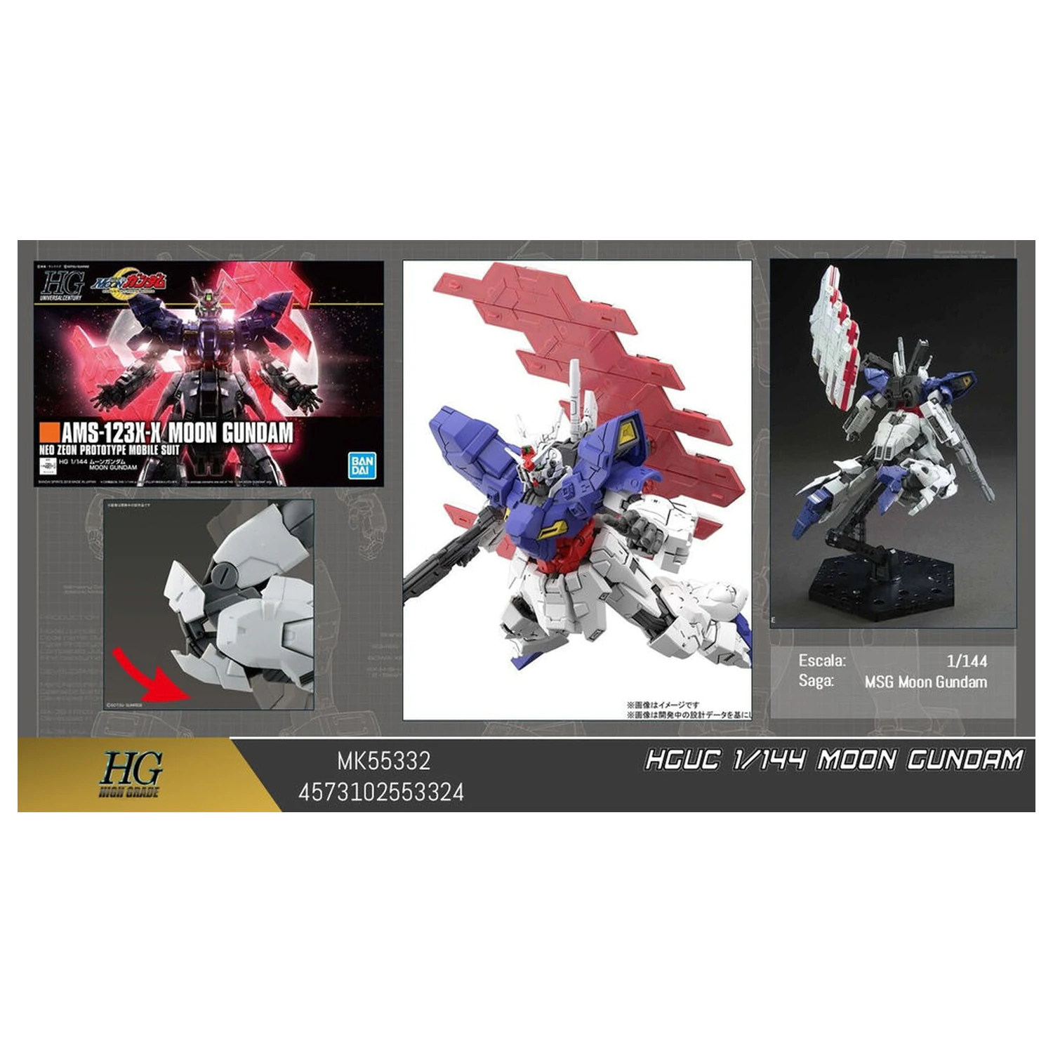 Mobile Suit Gundam HGUC 1/144 AMS-123X-X Moon Gundam komplet modela fotografija izdelka