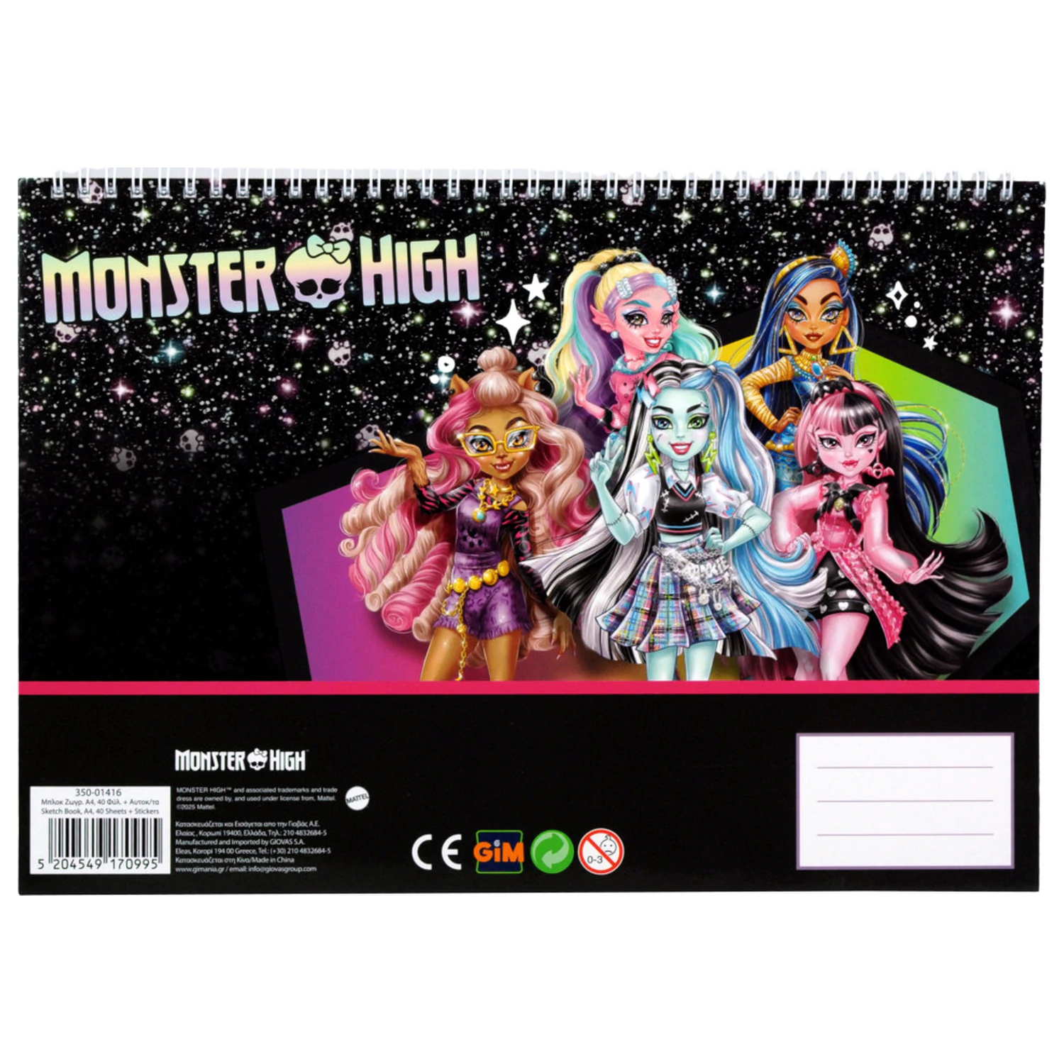 Monster High Crew A4 Spiralni skicirni blok 40 strani z nalepkami fotografija izdelka