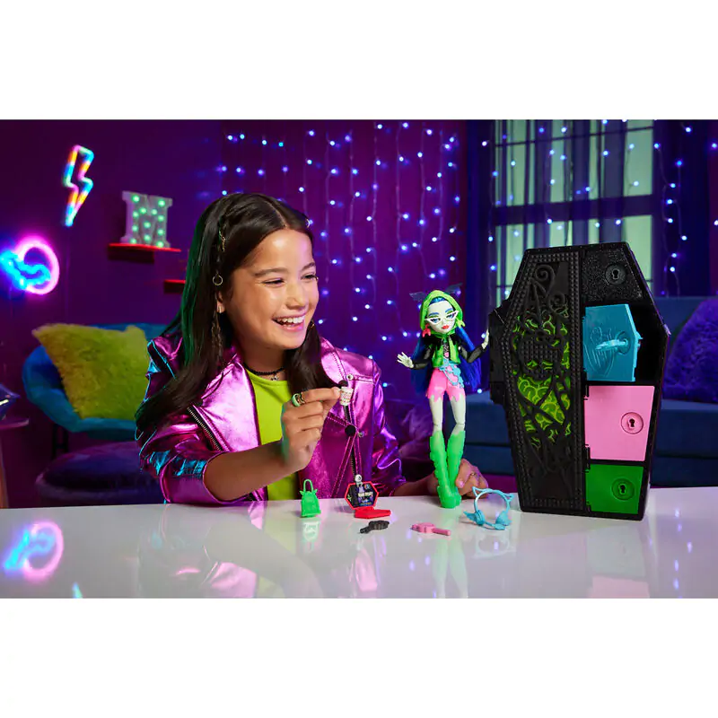 Monster High Skullmate Secrets Neon Frights Ghoulia punčka 25 cm fotografija izdelka