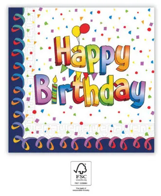 Večbarvne Happy Birthday prtički 20-delni 33x33 cm FSC fotografija izdelka