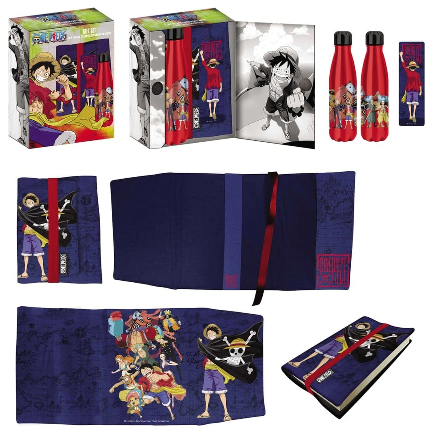 One Piece jeklena plastenka, nalepka, darilni set za ovitek knjige, modra fotografija izdelka