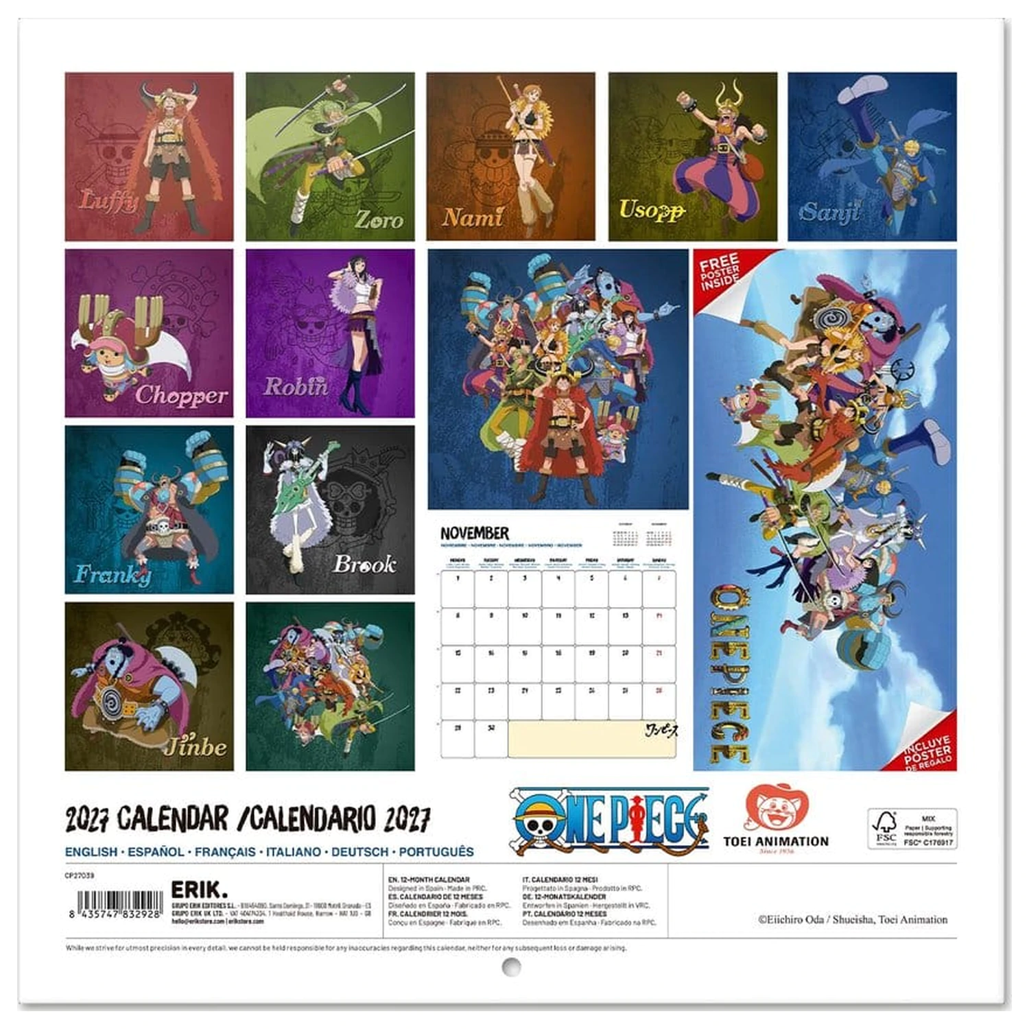 One Piece Stenski Koledar 2027 30 x 30 cm fotografija izdelka