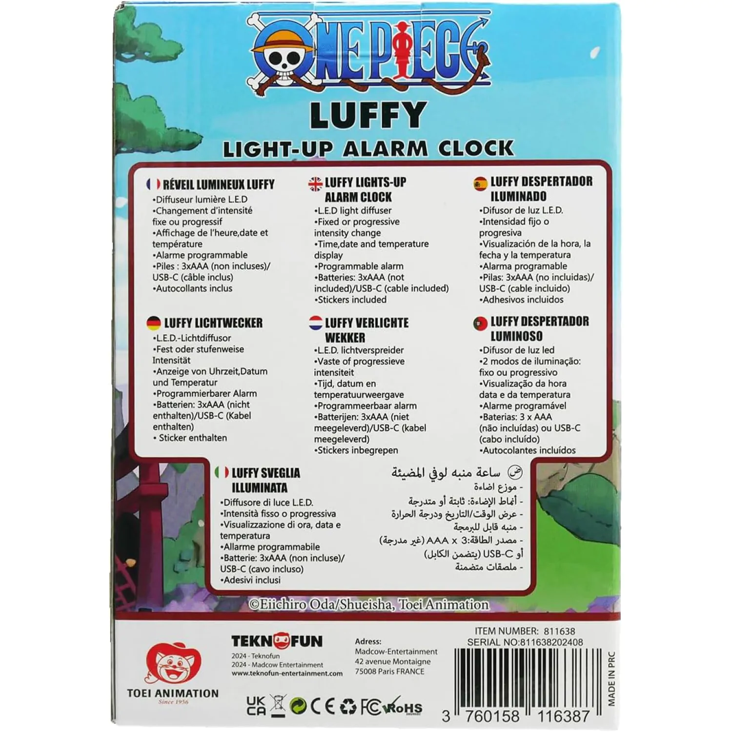 Budilka z lučko One Piece Luffy 18 cm fotografija izdelka