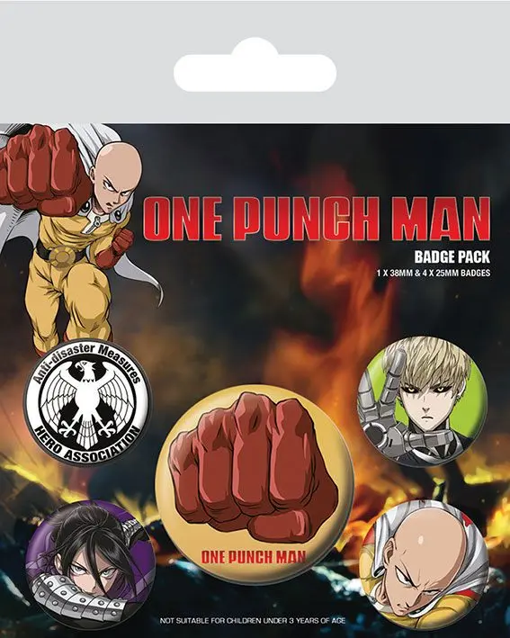 One Punch Man Pin-Back Gumbi 5-Pack Destructive fotografija izdelka