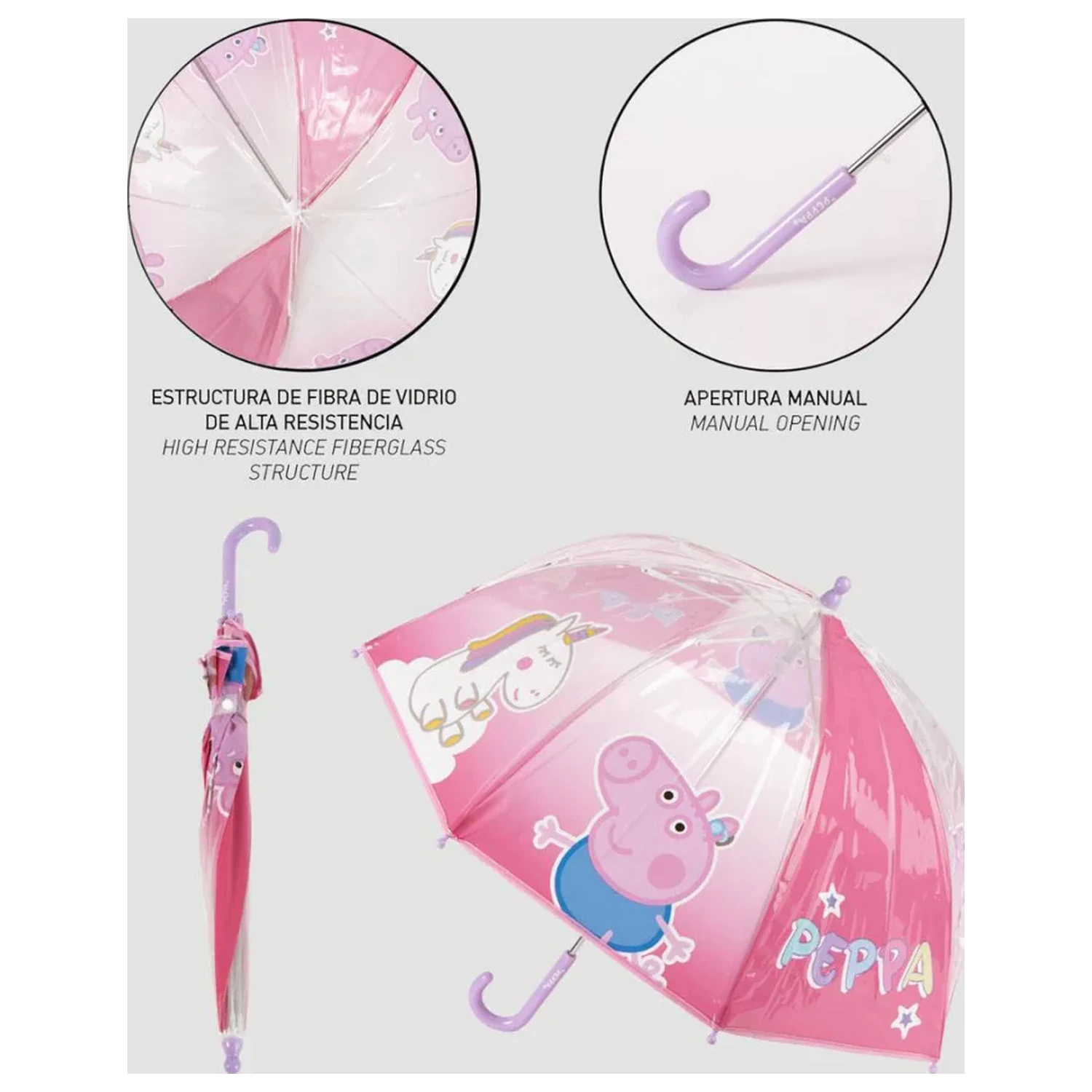 Peppa Pig Unicorn otroški prozoren dežnik Ø71 cm fotografija izdelka