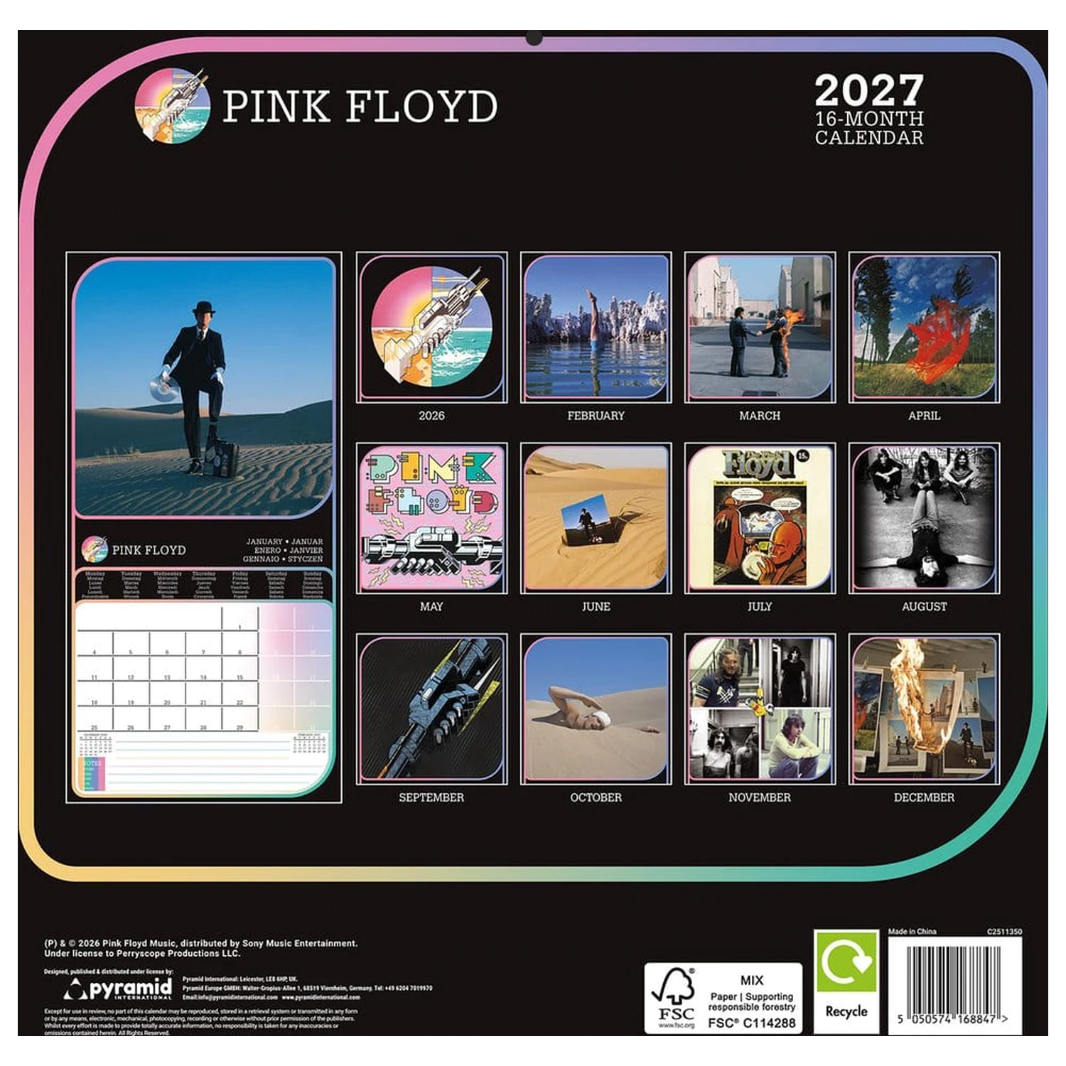 Pink Floyd koledar 2027 30 x 30 cm fotografija izdelka