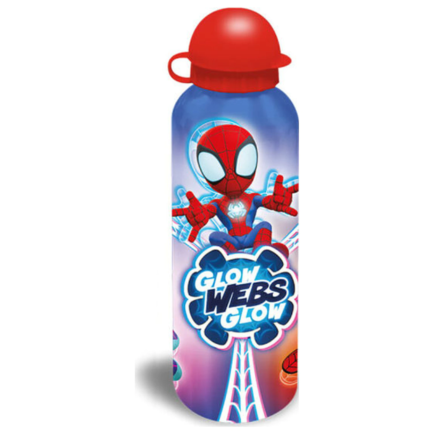 Spider-Man Glow Web aluminijasta steklenička za pijačo z zaobljenim pokrovčkom 500 ml fotografija izdelka