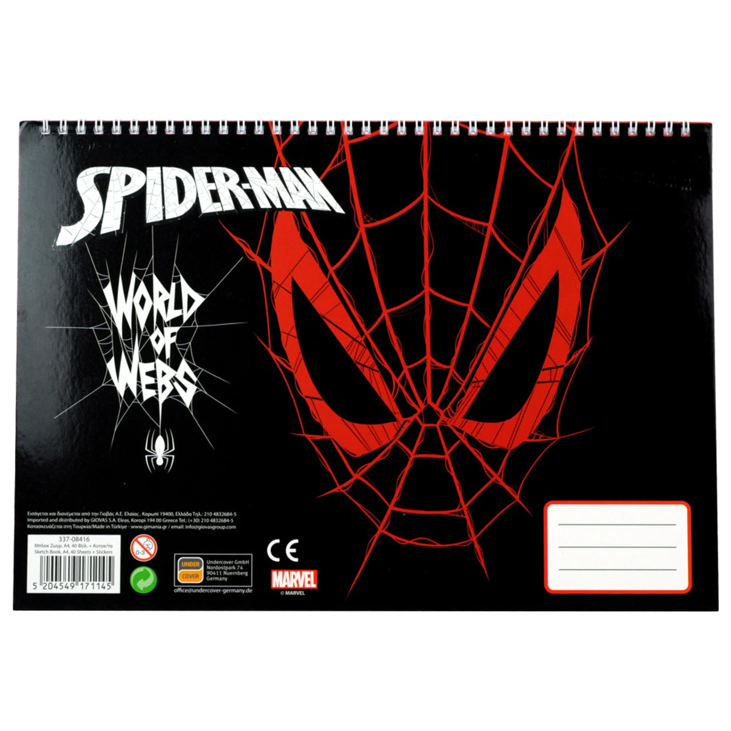 Spider-Man World of Webs A/4 Spiralni skicirni blok 40 listov z nalepkami fotografija izdelka