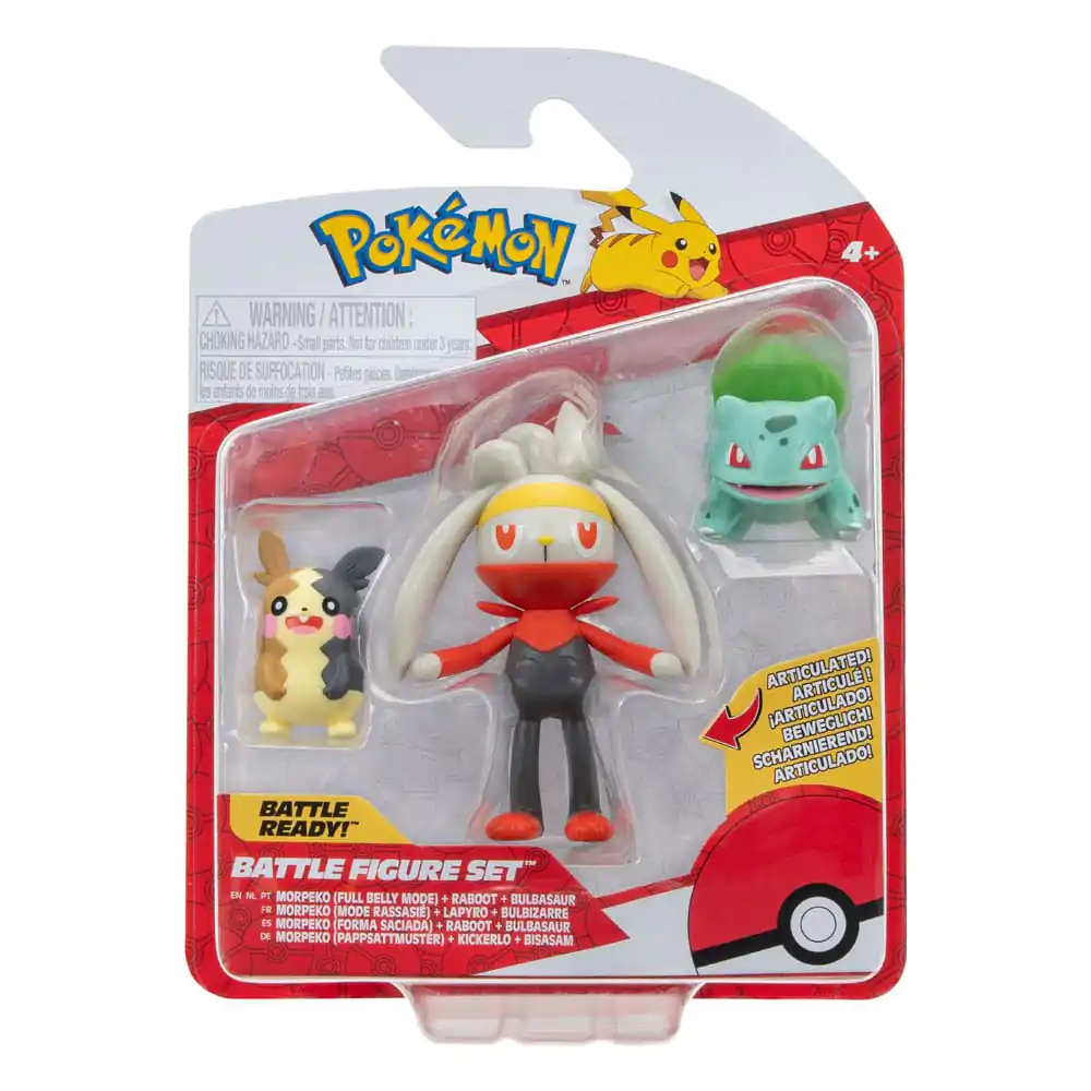 Pokémon bojna figura komplet 3-paket Morpeko (Full-Belly Mode), Bulbasaur #1, Raboot 5 cm fotografija izdelka