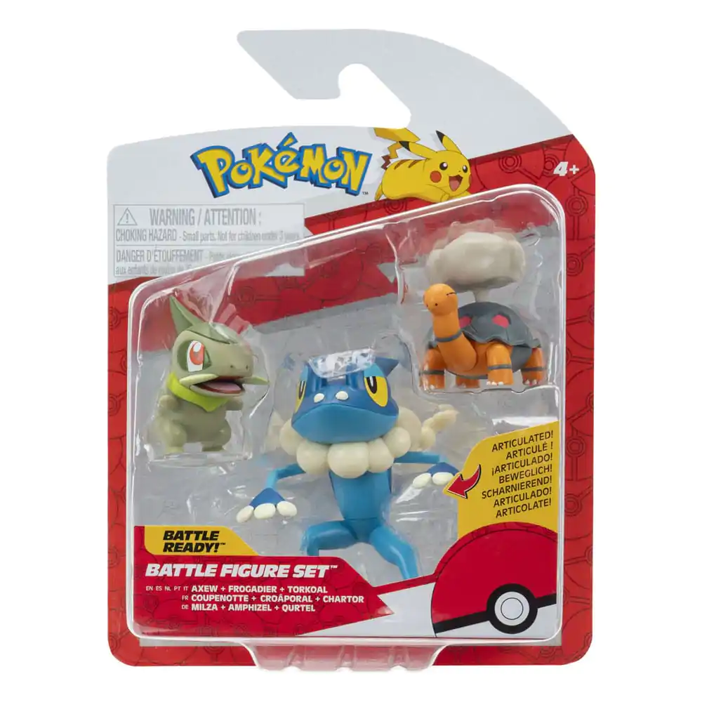 Pokémon First Partner Battle Figure Set Set figuric 3-Pack Torkoal, Axew & Frogadier fotografija izdelka
