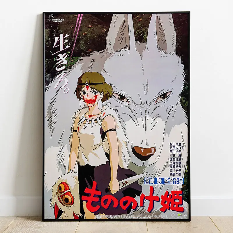 Princess Mononoke Lesena Stenska Umetnost Characters 35 x 50 cm fotografija izdelka