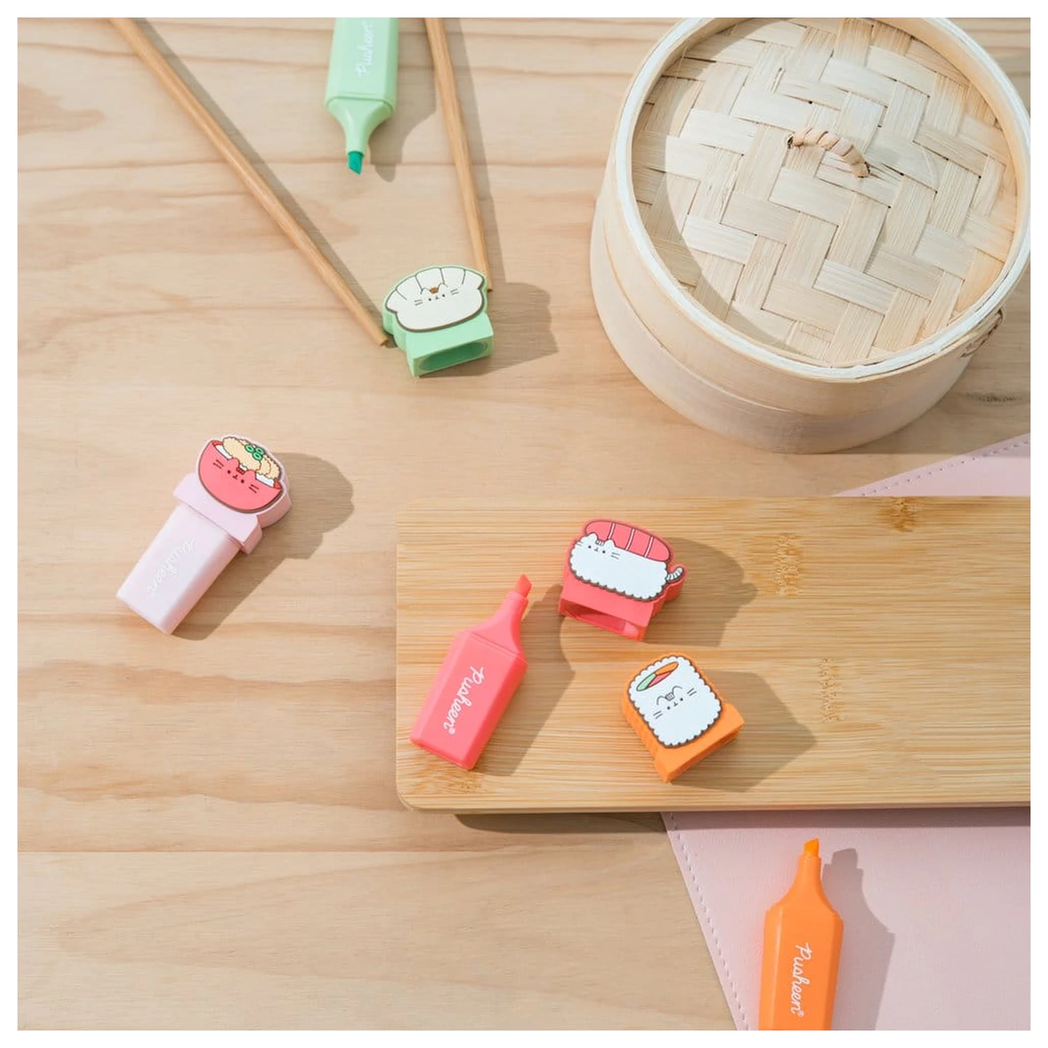 Pusheen Sushi Roll komplet 4 označevalcev z okrasnim pokrovčkom fotografija izdelka