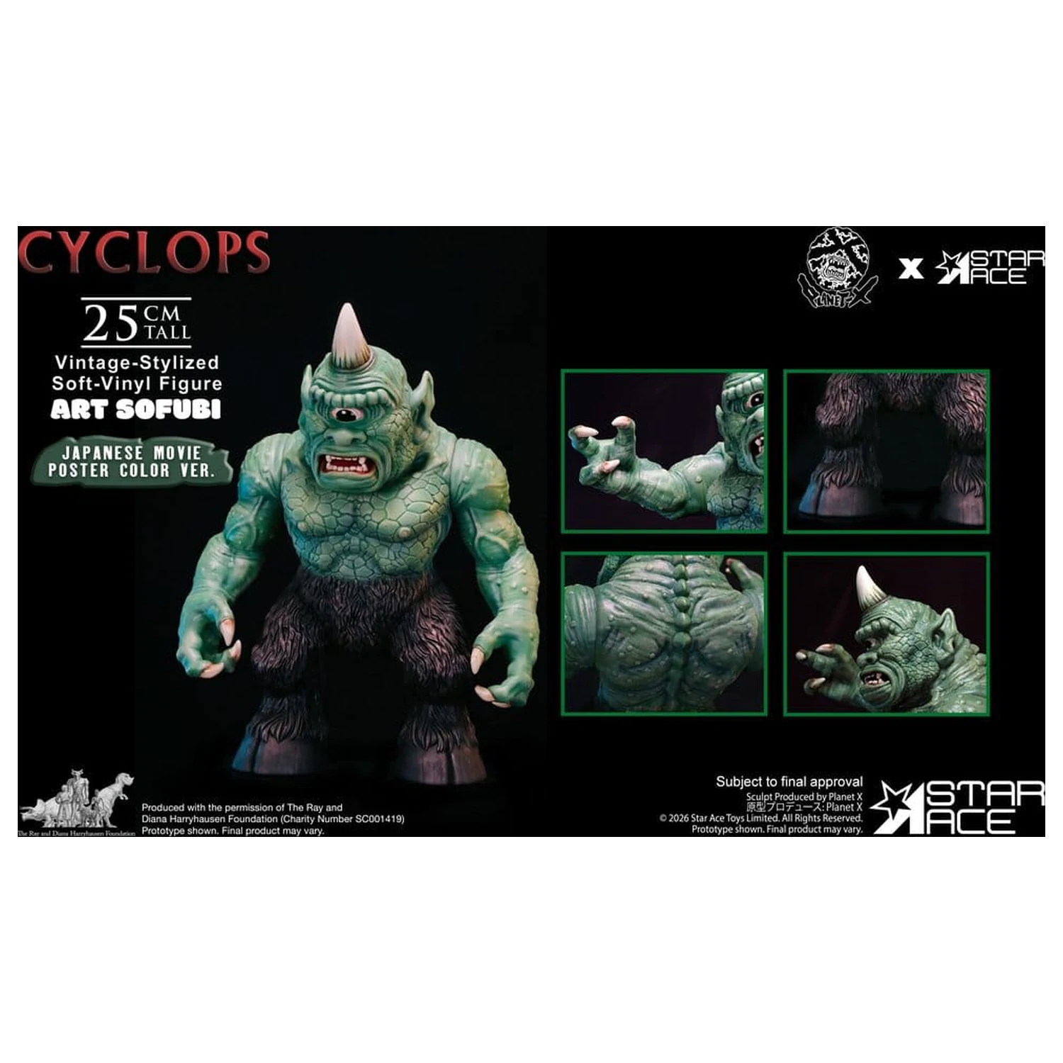 Ray Harryhausen (Art Sofubi) figura iz mehkega vinila Kiklop Vintage-Stylized Japanese Movie Poster Color Ver. 25 cm fotografija izdelka