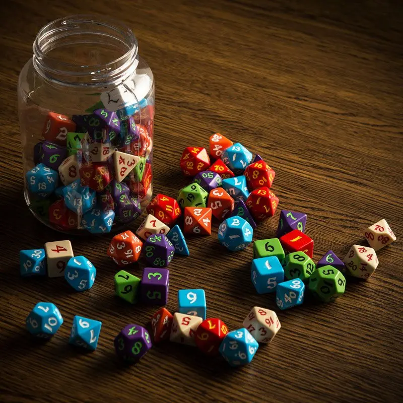 Okrogel kozarec s klasičnimi RPG kockami (80) fotografija izdelka