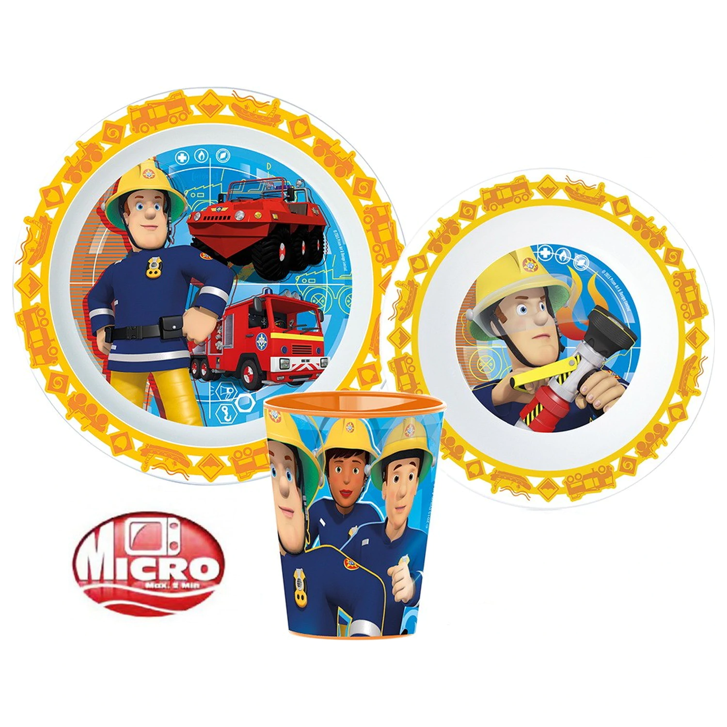 Fireman Sam Rescue Mission jedilni set, Micro Plastic Set, s 260 ml kozarcem fotografija izdelka