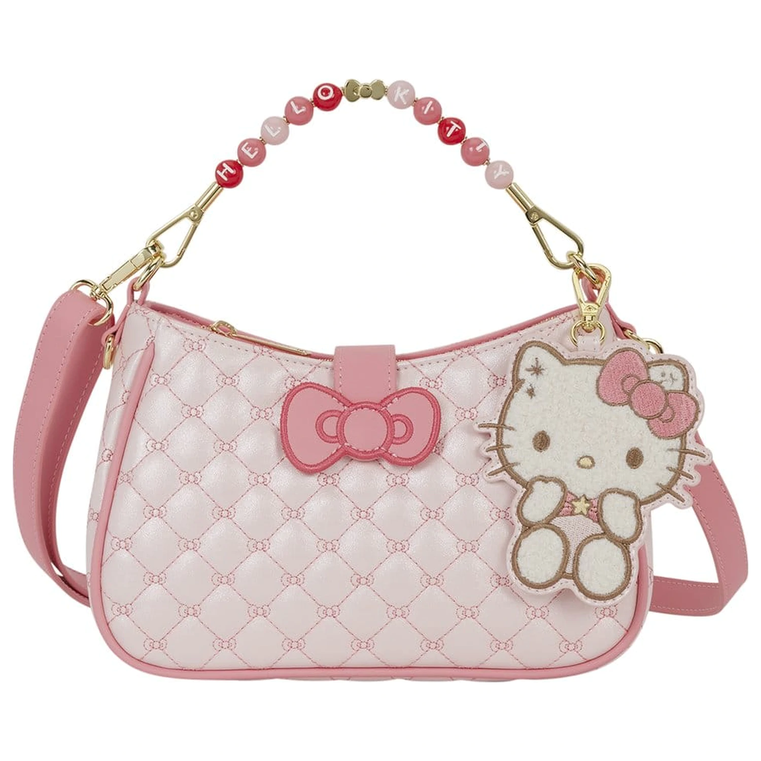 Sanrio by Loungefly torbica za nošenje preko telesa s perlastim ročajem in obeskom za torbo Hello Kitty Quilted fotografija izdelka
