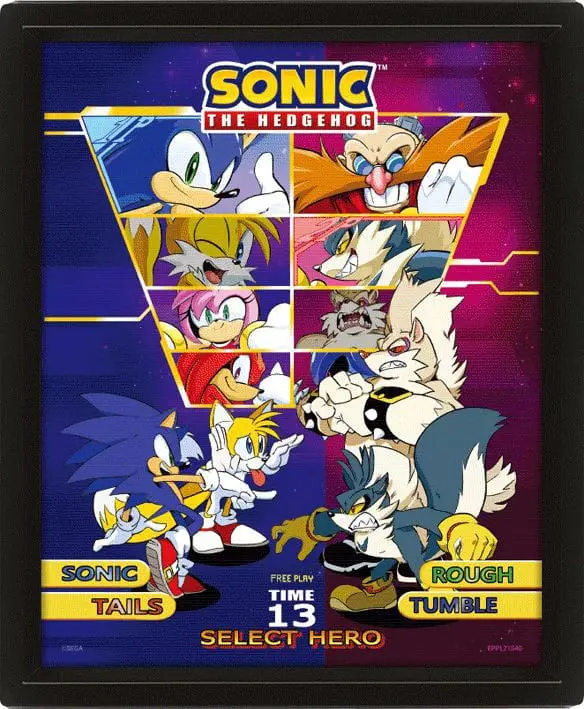 Sonic The Hedgehog 3D Lenticular Uokvirjen Plakat Select Your Fighter 26 x 20 cm fotografija izdelka