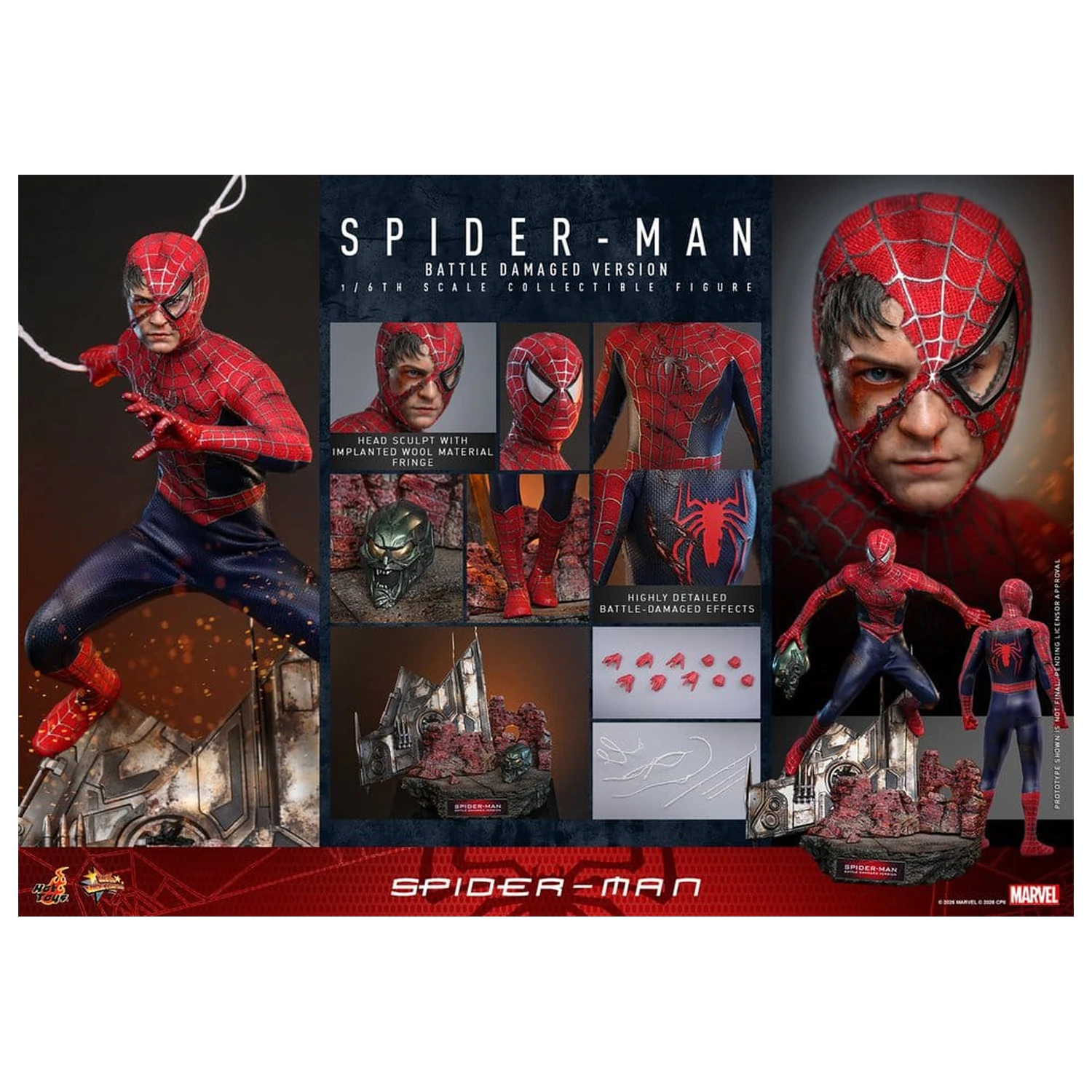 Spider-Man Movie Masterpiece akcijska figura 1/6 Spider-Man (Battle Damaged Version) 30 cm fotografija izdelka