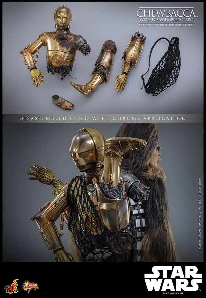 Star Wars Episode V Movie Masterpiece Akcijska figura 1/6 Chewbacca with Disassembled C-3PO 36 cm fotografija izdelka