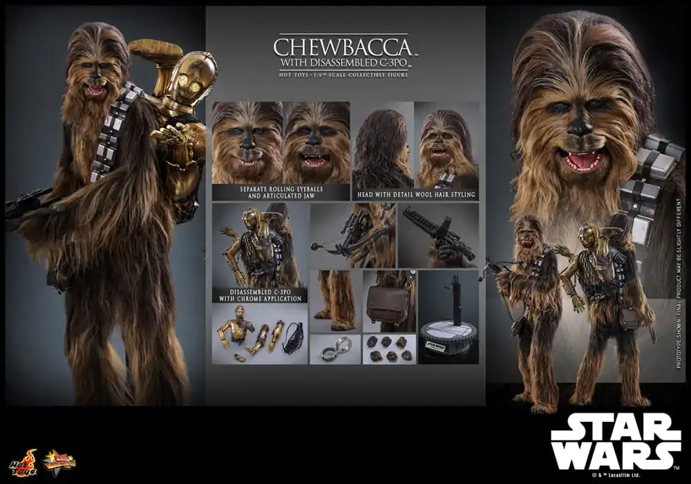 Star Wars Episode V Movie Masterpiece Akcijska figura 1/6 Chewbacca with Disassembled C-3PO 36 cm fotografija izdelka