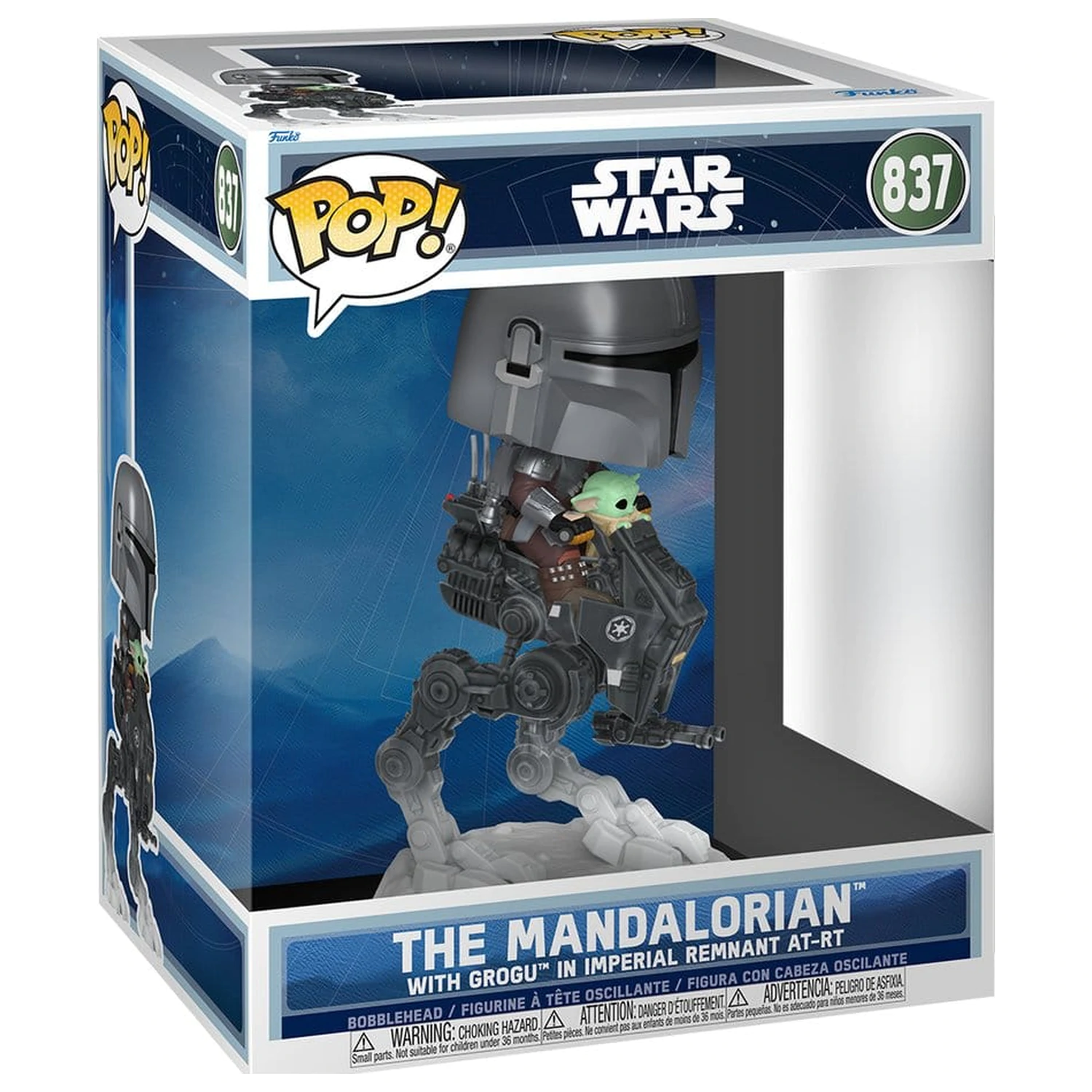 Star Wars: The Mandalorian and Grogu Funko POP! Rides Deluxe vinilna figura z nihajočo glavo The Mandalorian z Groguem v Imperial Remnant AT-RT fotografija izdelka