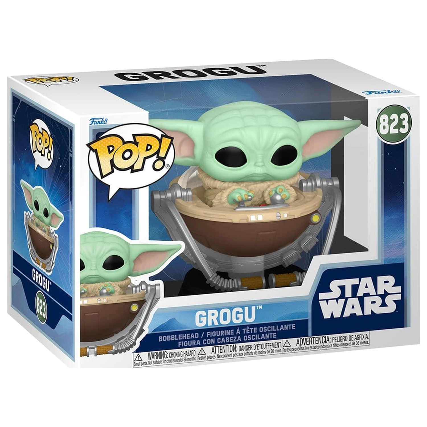 Star Wars: The Mandalorian and Grogu Funko POP! Vinyl figurica z migajočo glavo Grogu in vozičkom 9 cm fotografija izdelka