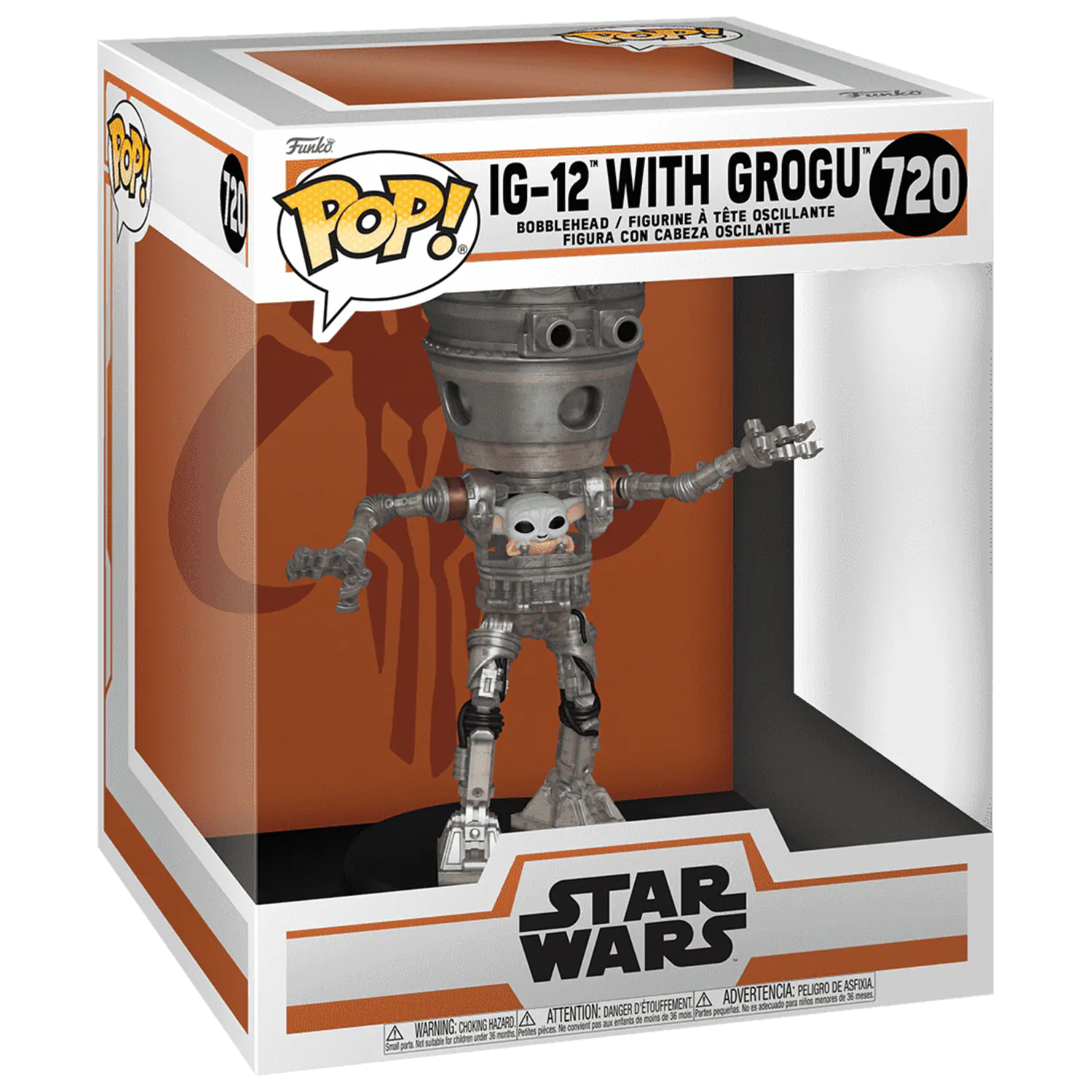Star Wars: The Mandalorian Funko POP! Deluxe Vinilna figura z nihajočo glavo IG-12 z Grogu 17 cm fotografija izdelka