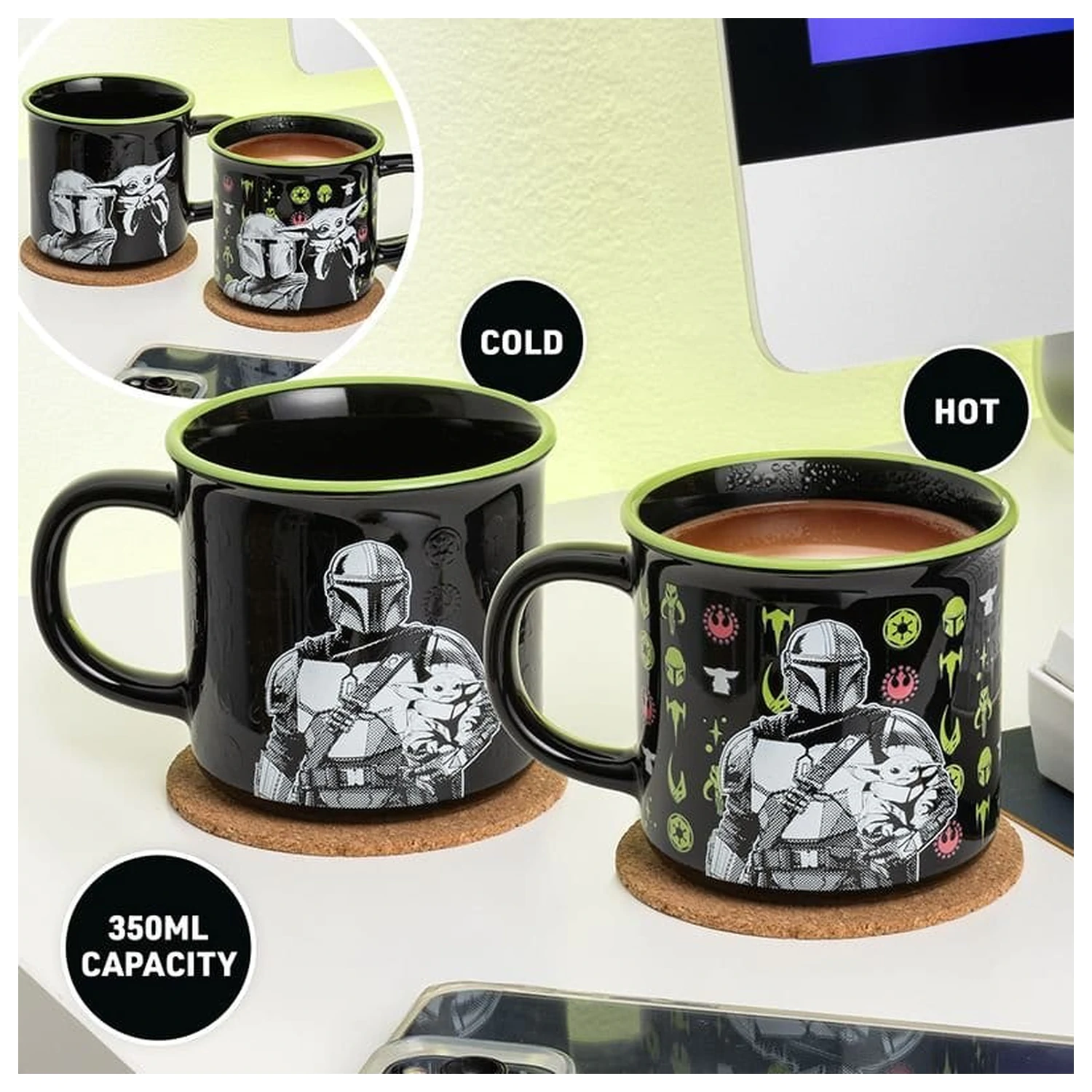 Star Wars: The Mandalorian skodelica, ki spreminja barvo Mandalorian in Grogu fotografija izdelka