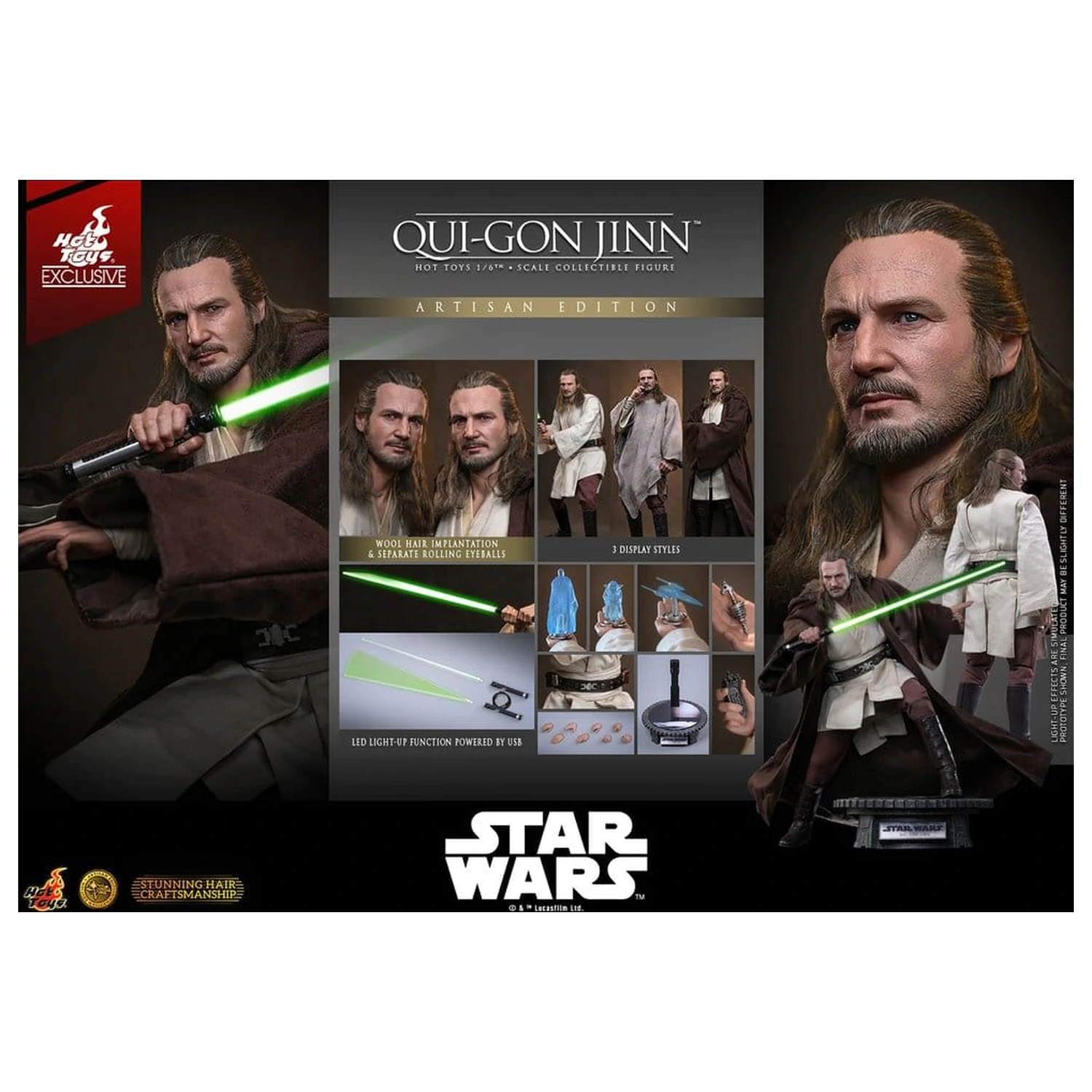 Star Wars: The Phantom Menace Movie Masterpiece akcijska figura 1/6 Qui-Gon Jinn (Artisan Edition) Hot Toys Exclusive 32 cm fotografija izdelka