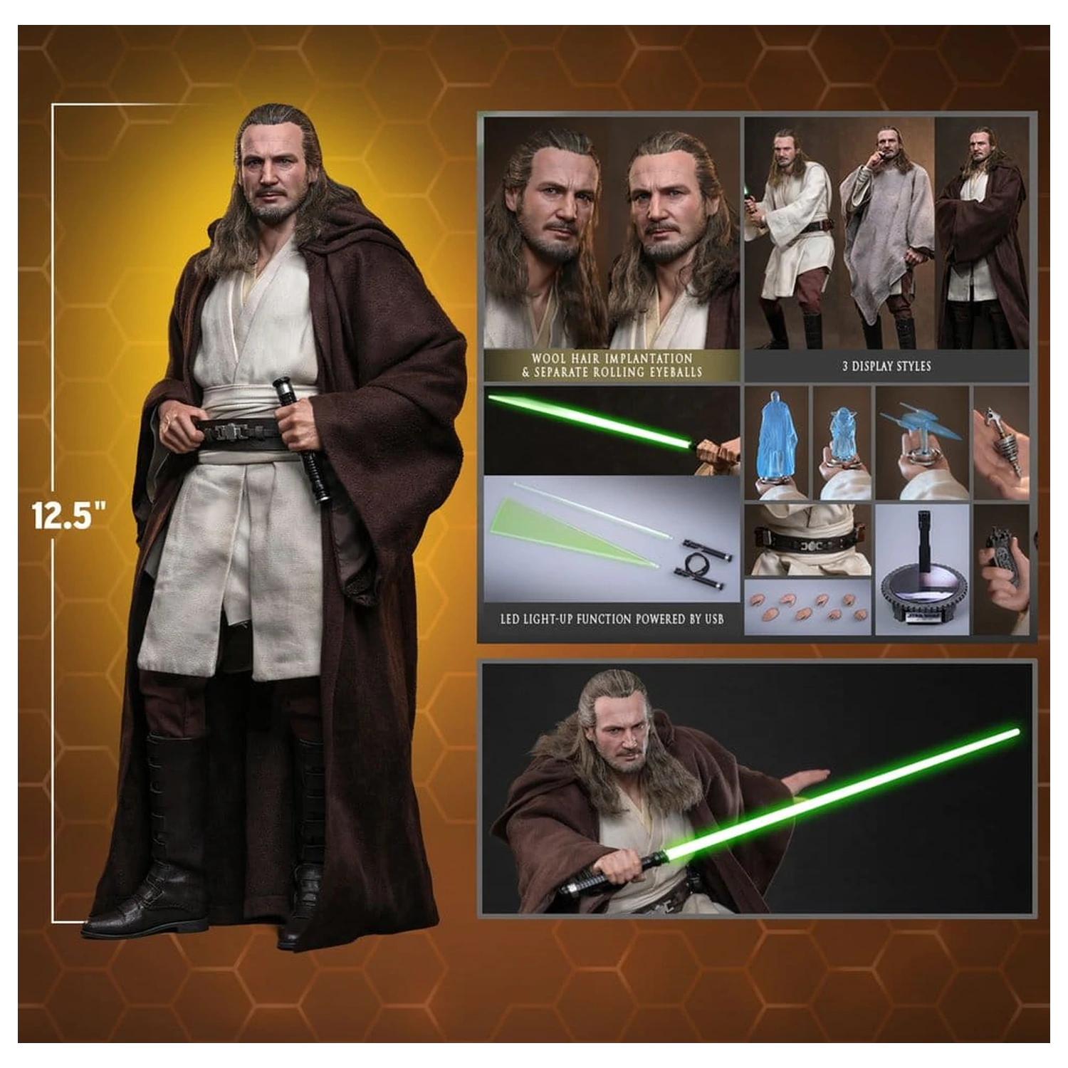 Star Wars: The Phantom Menace Movie Masterpiece akcijska figura 1/6 Qui-Gon Jinn (Artisan Edition) Hot Toys Exclusive 32 cm fotografija izdelka