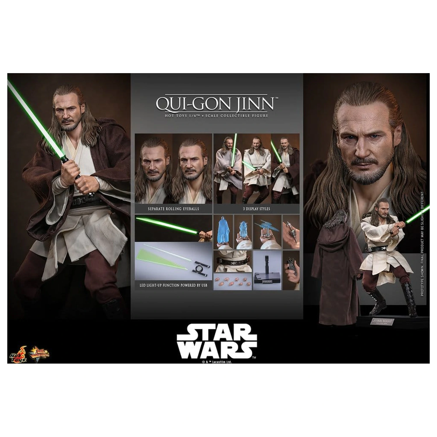 Star Wars: The Phantom Menace Movie Masterpiece akcijska figura 1/6 Qui-Gon Jinn (Artisan Edition) Hot Toys Exclusive 32 cm fotografija izdelka