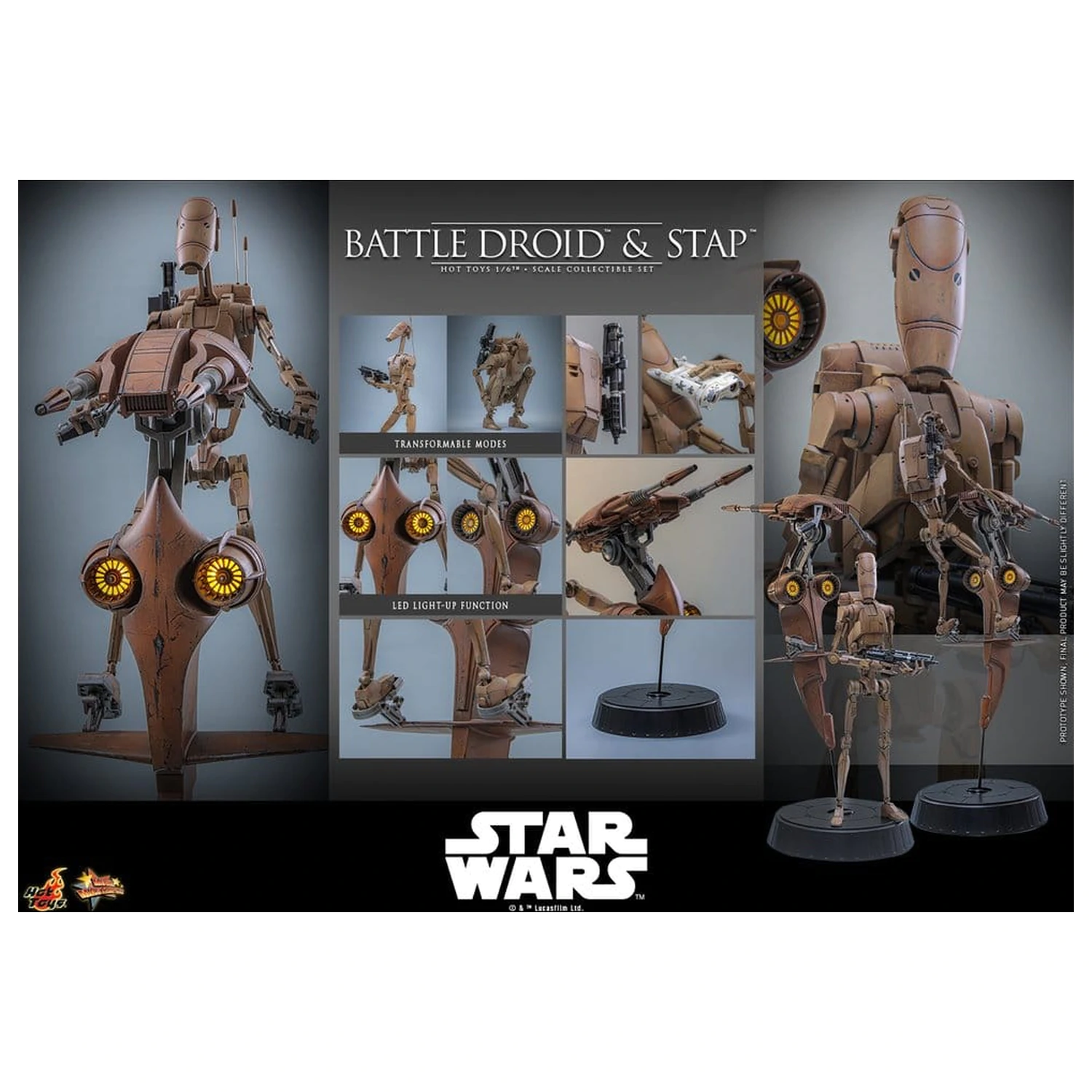 Star Wars: The Phantom Menace filmska mojstrovina set akcijskih figur 1/6 Battle Droid & STAP 32 cm fotografija izdelka