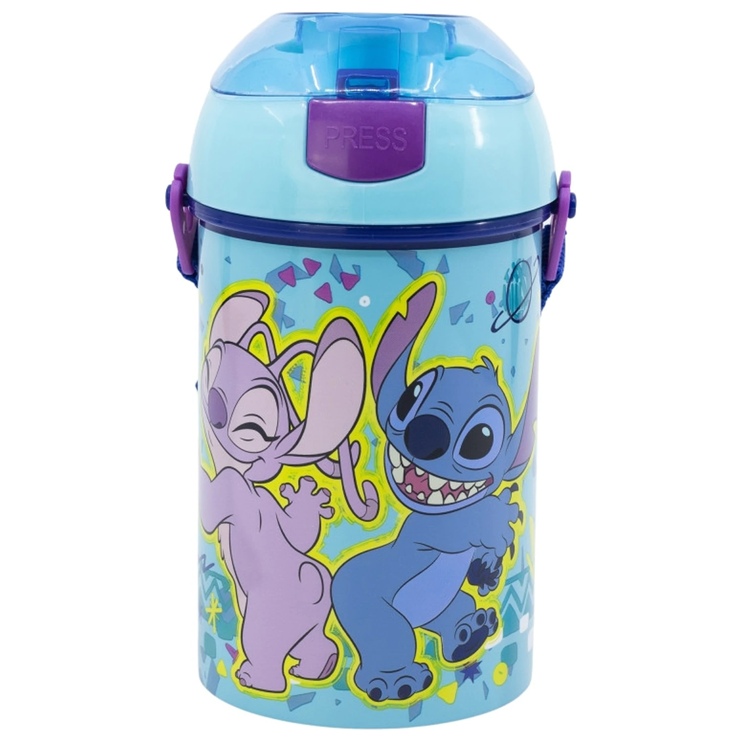 Stitch Dance plastična slamnata steklenička za vodo z obešalnikom 450 ml fotografija izdelka