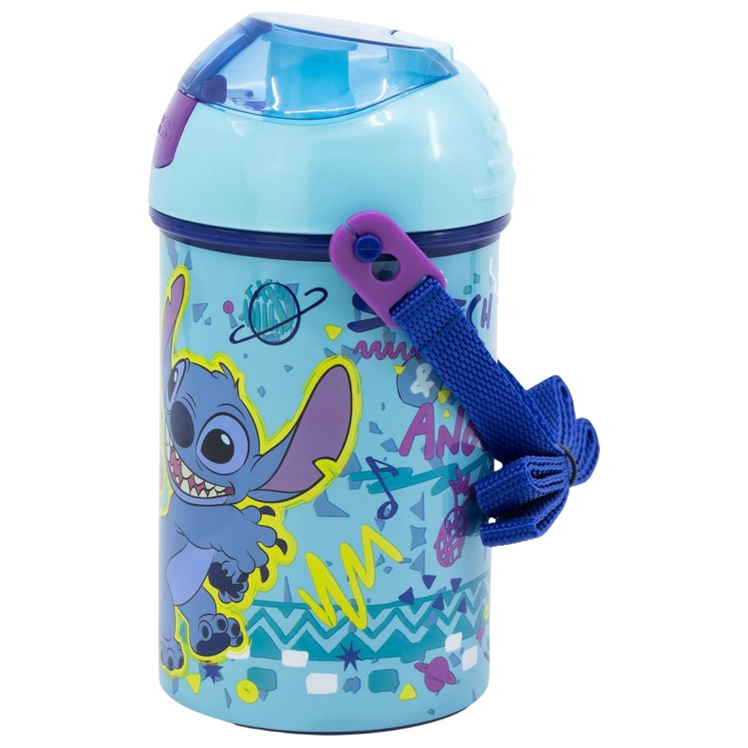 Stitch Dance plastična slamnata steklenička za vodo z obešalnikom 450 ml fotografija izdelka
