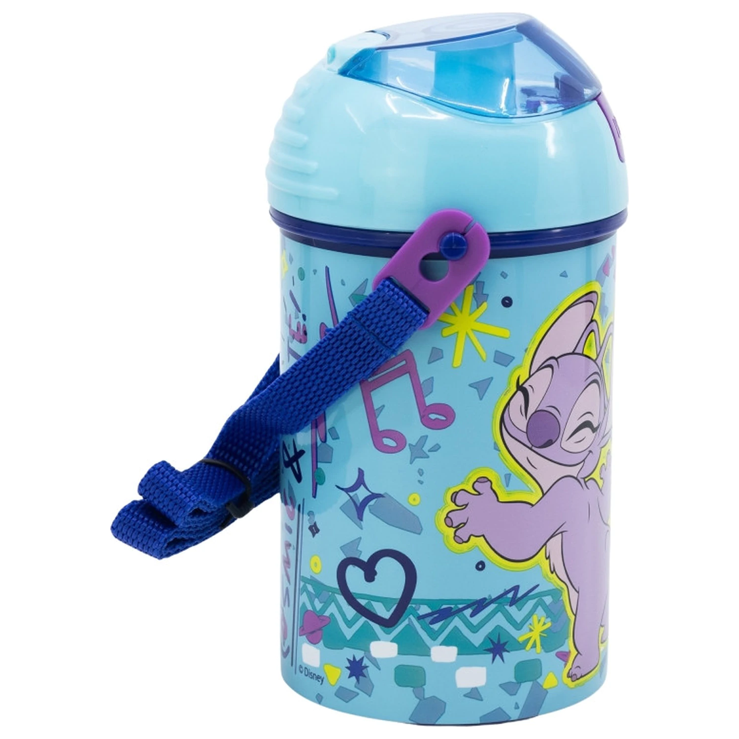 Stitch Dance plastična slamnata steklenička za vodo z obešalnikom 450 ml fotografija izdelka