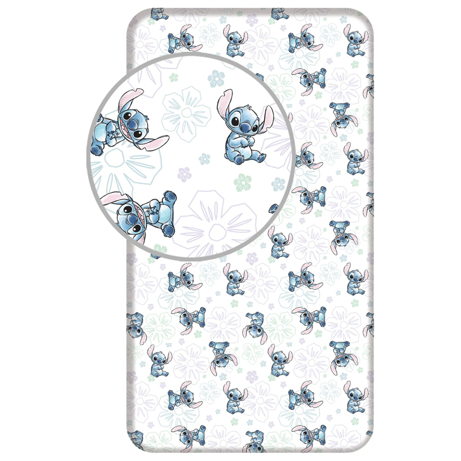 Stitch Ohana White napeta rjuha 90x200 cm fotografija izdelka