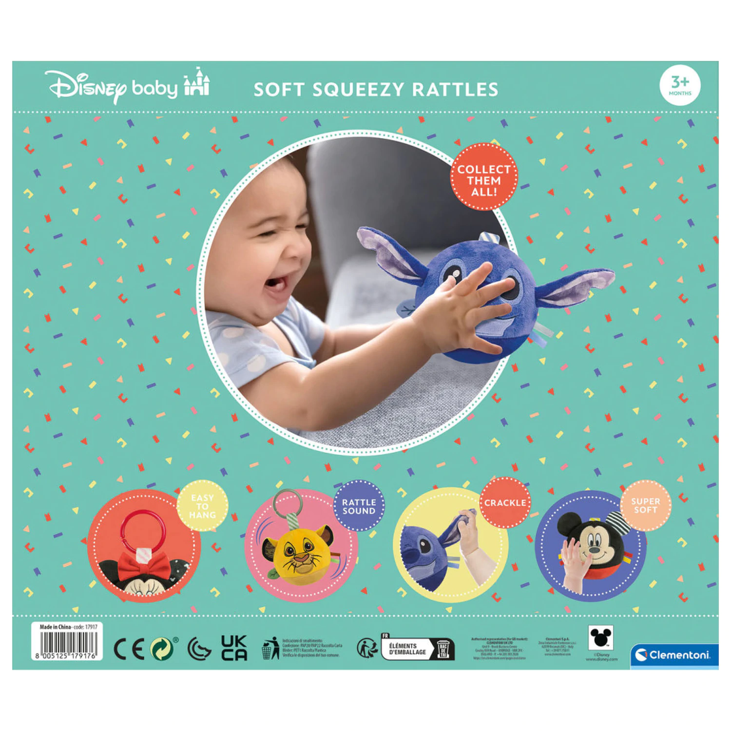 Stitch okrogla plišasta žoga figura, otroška ropotuljica Clementoni fotografija izdelka