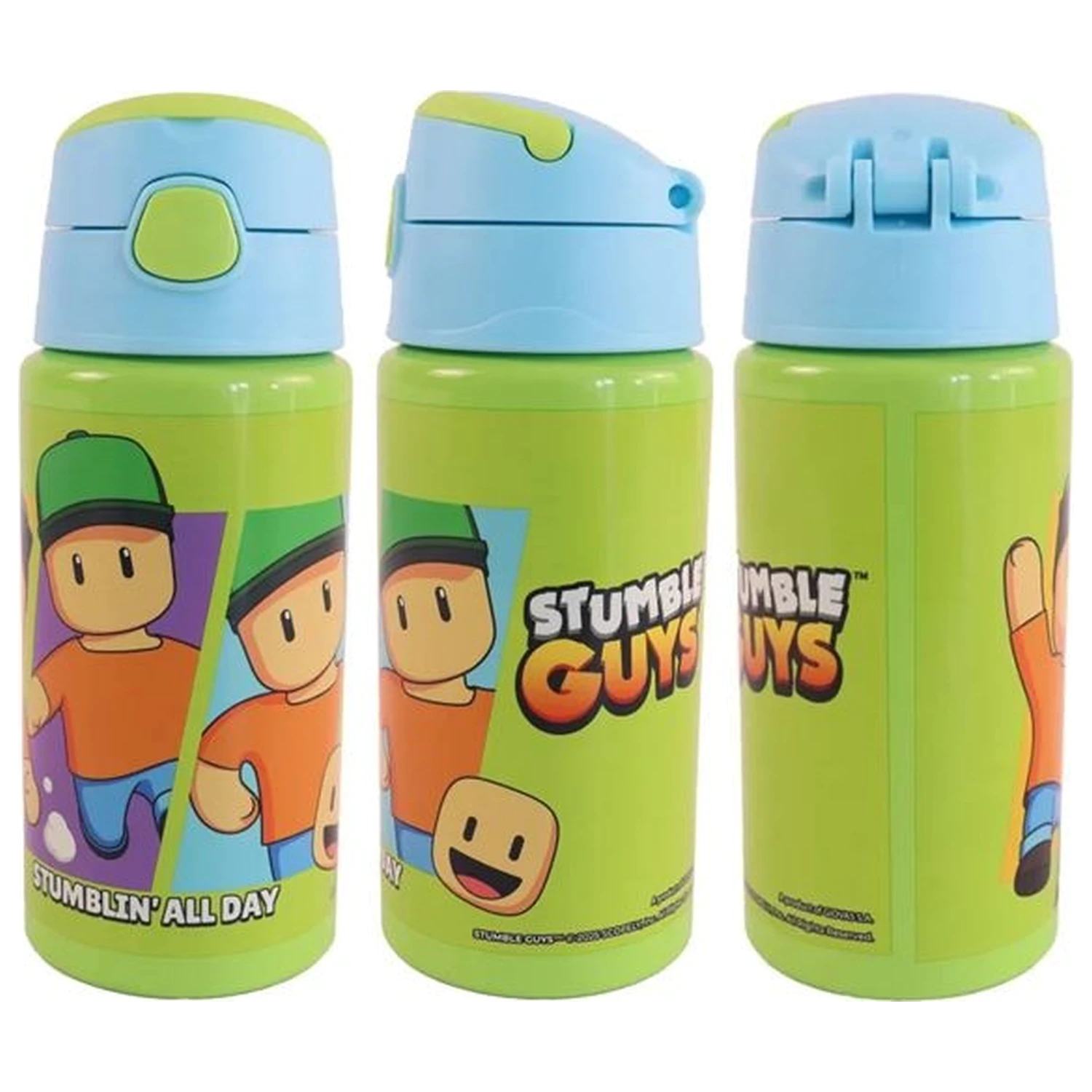 Stumble Guys All Day aluminijasta steklenička za vodo s slamico z obešankom, 500 ml fotografija izdelka