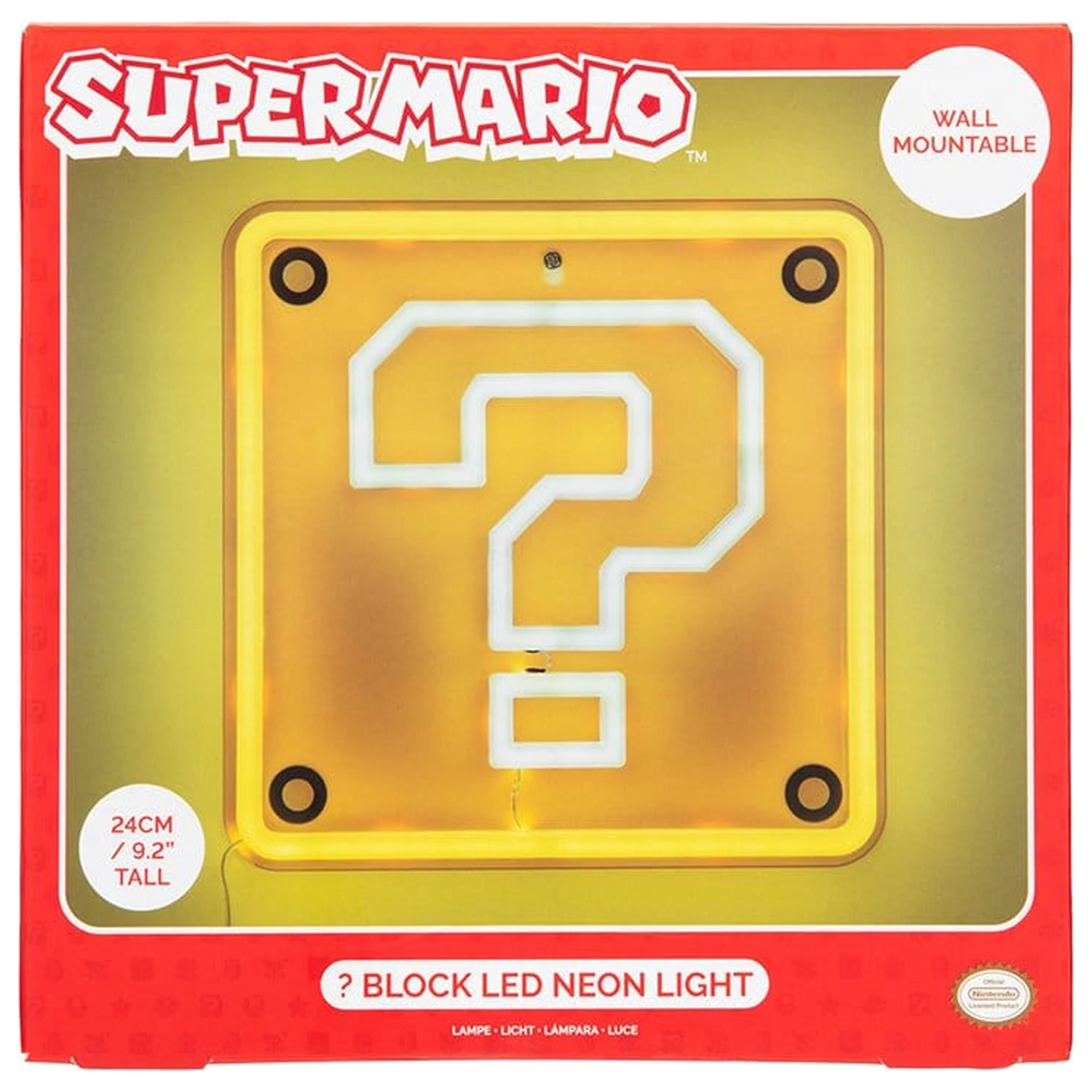 Super Mario LED Neon Stenska Svetilka Question Block 24 x 24 cm fotografija izdelka