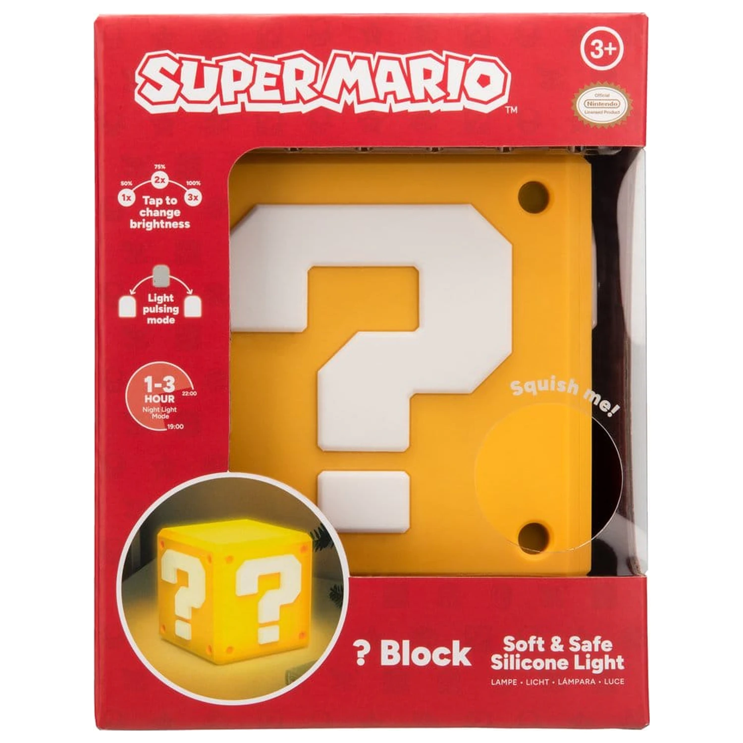Super Mario SquishyGlo Silicon svetleči vprašaj blok 13 cm fotografija izdelka