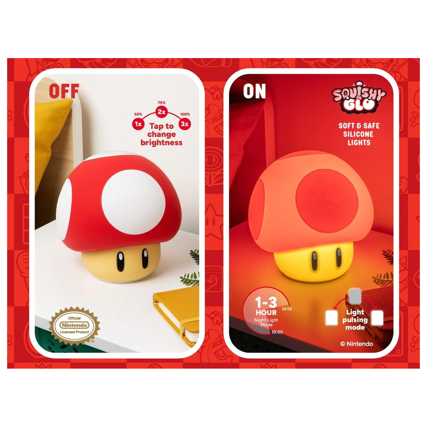 Super Mario SquishyGlo Silikonska svetleča Super Mushroom 15 cm fotografija izdelka