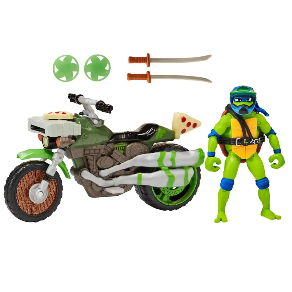Teenage Mutant Ninja Turtles: Mutant Mayhem Drive N Kick akcijska figura Leonardo & motorno kolo 11 cm fotografija izdelka