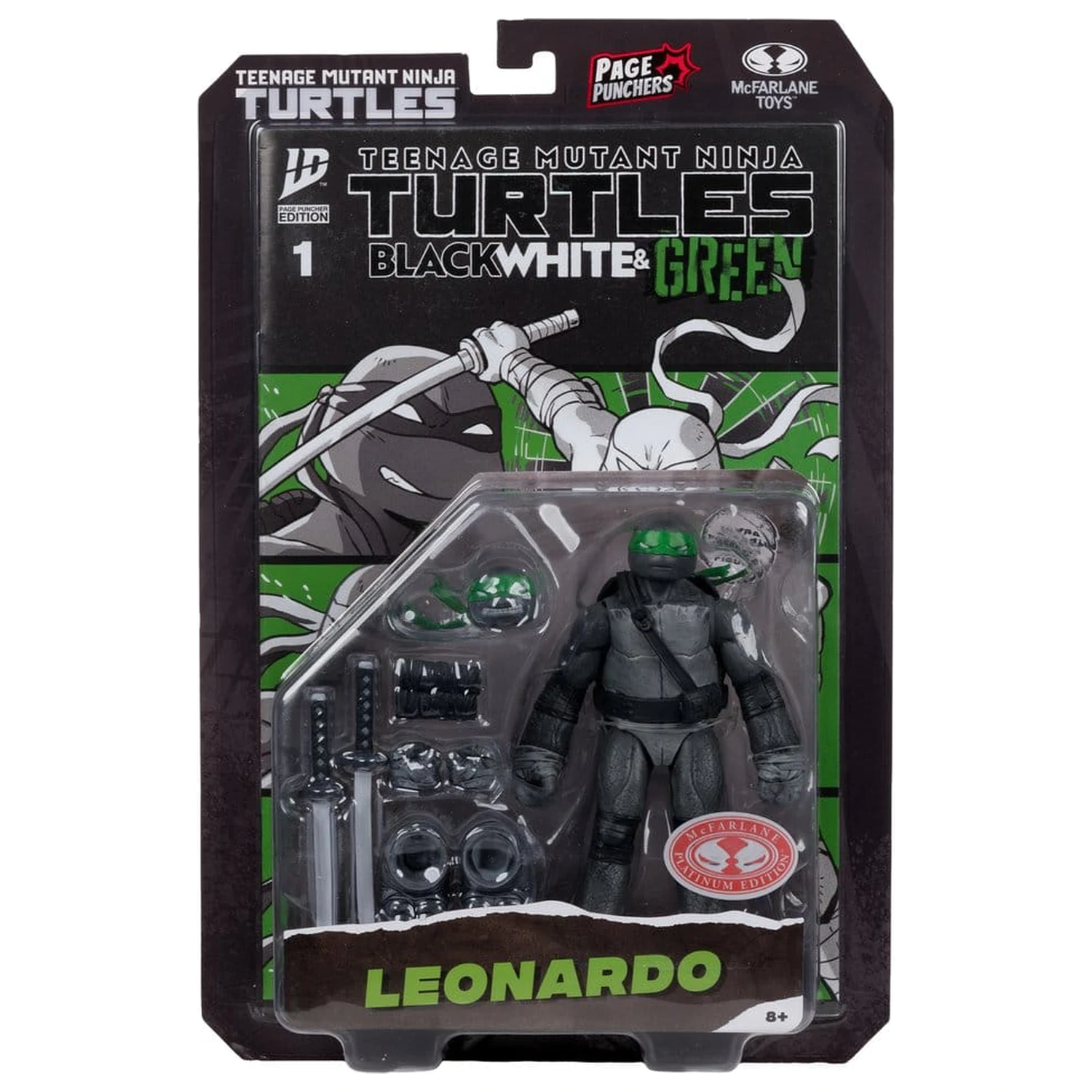 Teenage Mutant Ninja Turtles Page Punchers figurica Leonardo (črno-bela in zelena) (Red Platinum Edition) 13 cm fotografija izdelka