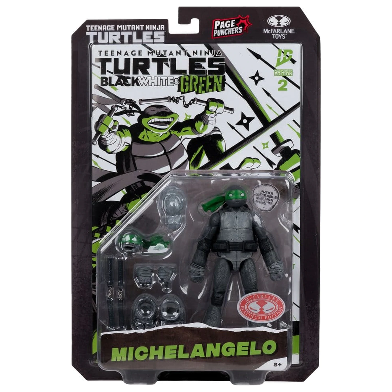 Teenage Mutant Ninja Turtles Page Punchers figurica Michelangelo (črno bela in zelena) (Red Platinum Edition) 13 cm fotografija izdelka