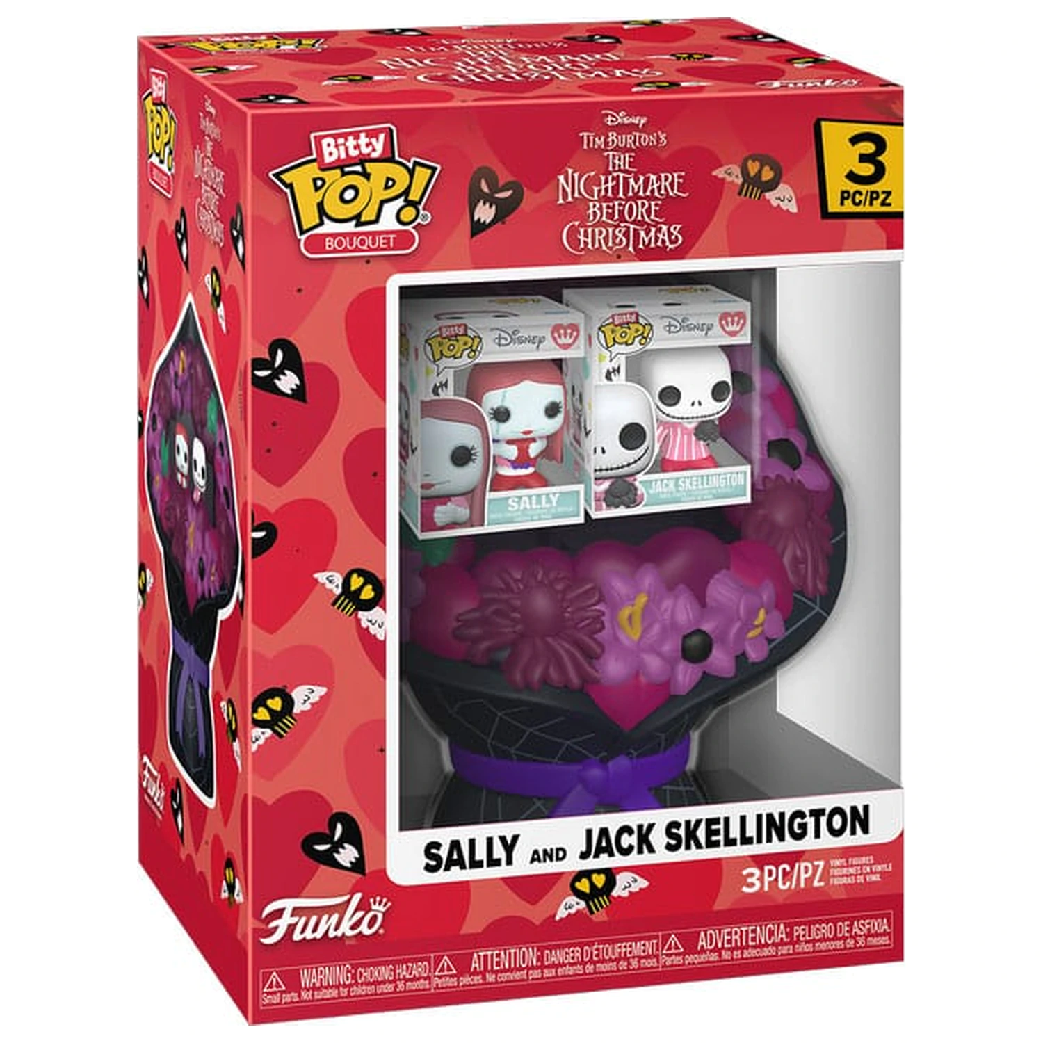 The Nightmare Before Christmas Bitty Funko POP! Šopek vinilnih figur 2-pak Sally & Jack Skellington (Valentine) fotografija izdelka