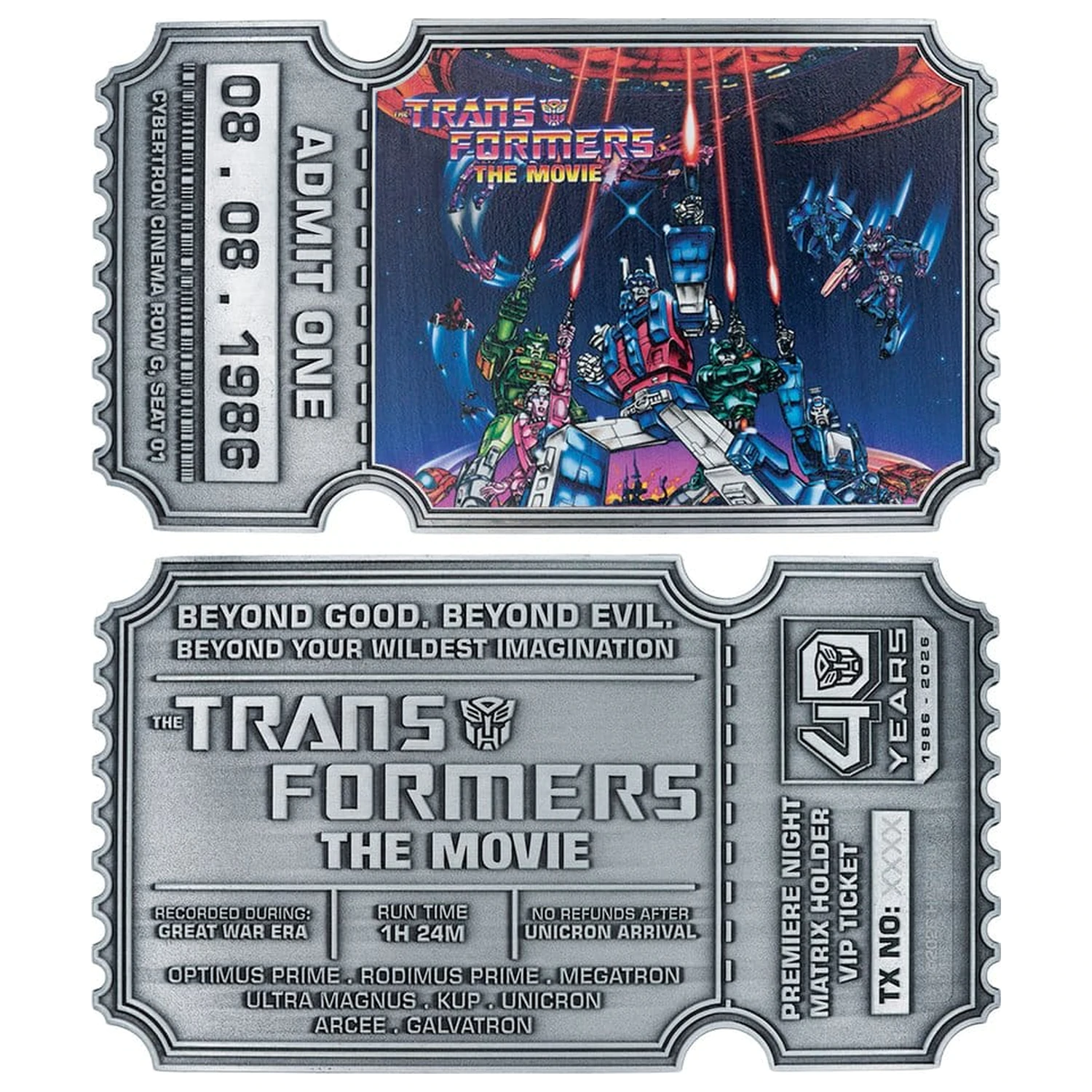 Transformers Replika The Movie 40th Anniversary Movie Ticket omejena izdaja 9 x 16 cm fotografija izdelka