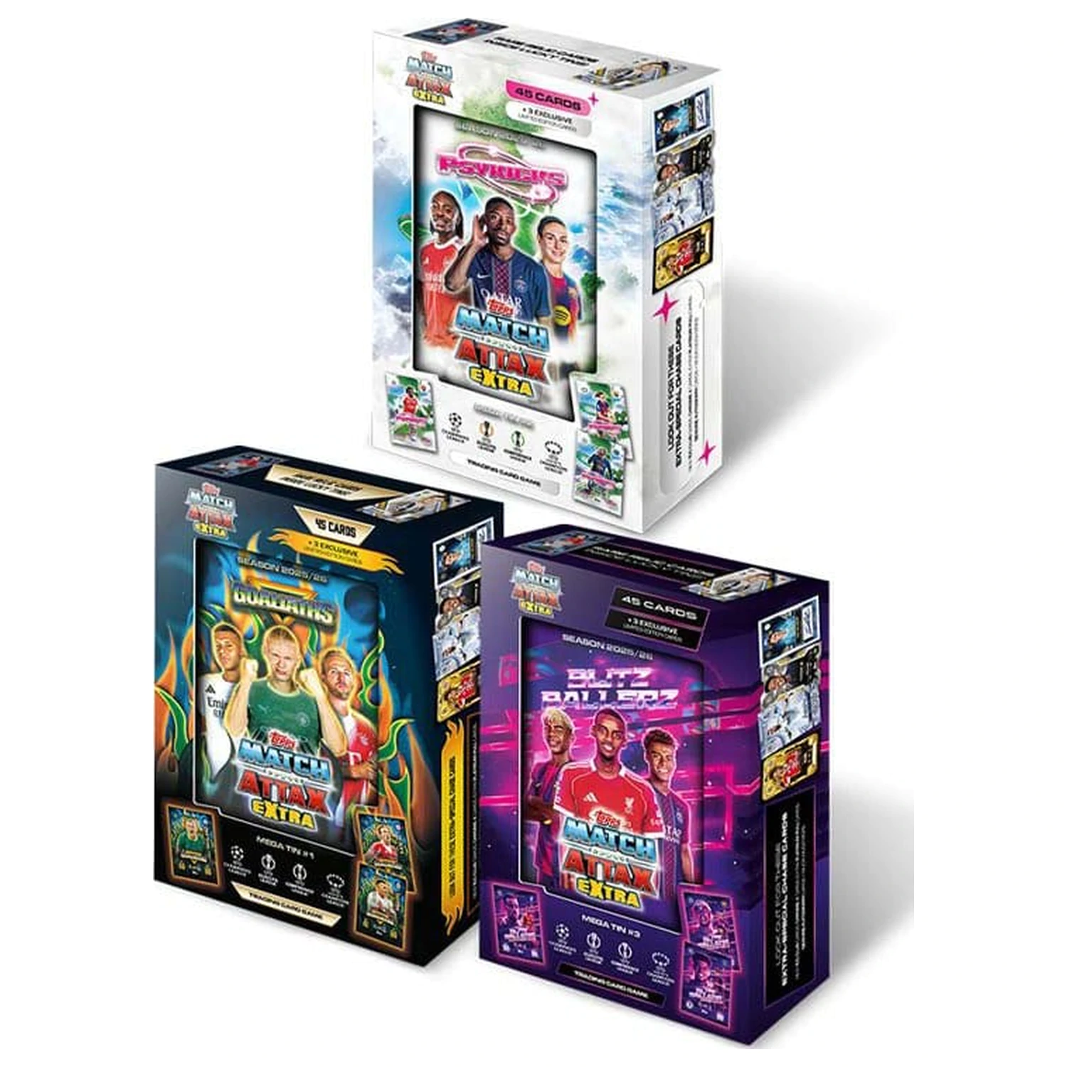UEFA Champions League Match Attax Extra zbirateljske karte 2025/26 Mega pločevinka fotografija izdelka