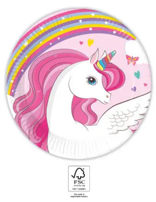 Unicorn Rainbow Colors, Unicorn Papirnati krožniki 8 kos 20 cm FSC fotografija izdelka