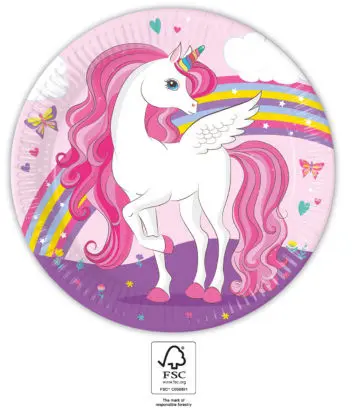 Unicorn Rainbow Colors, samorogovi papirnati krožniki 8 kosov 23 cm FSC fotografija izdelka