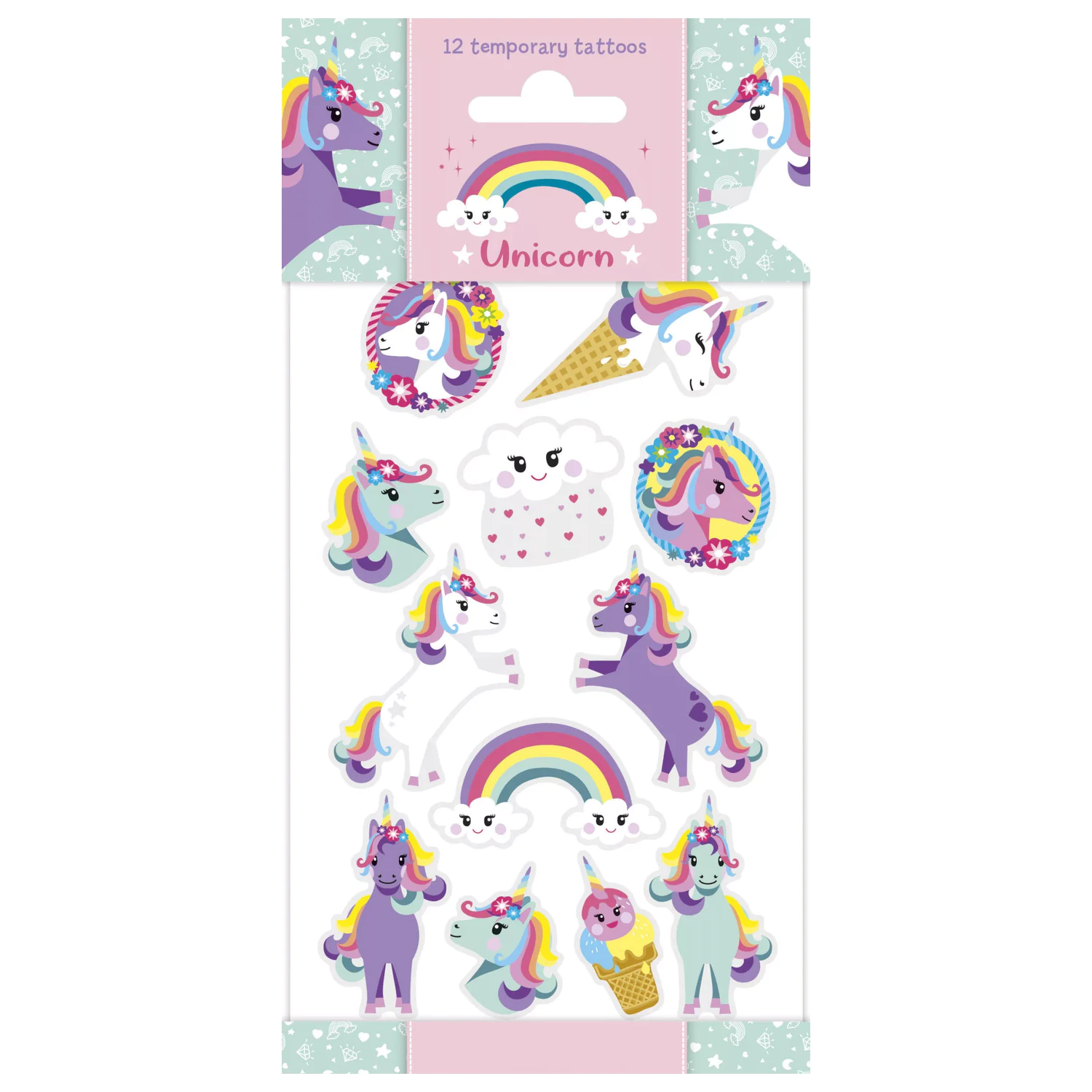 Unicorn Rainbow Tattoo 12-kosni fotografija izdelka